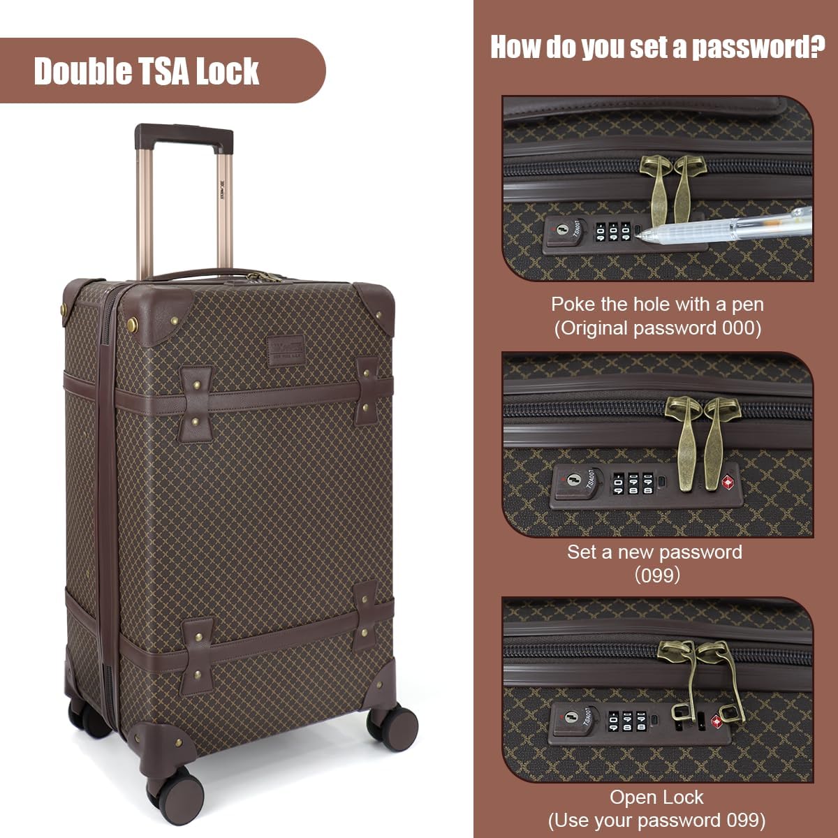 NEW YORK XPRESS 3PCs Luxury Luggage Sets, Vintage Durable Suitcase Sets w/TSA Lock & Double Spinner Wheels (20in/24in/28in)