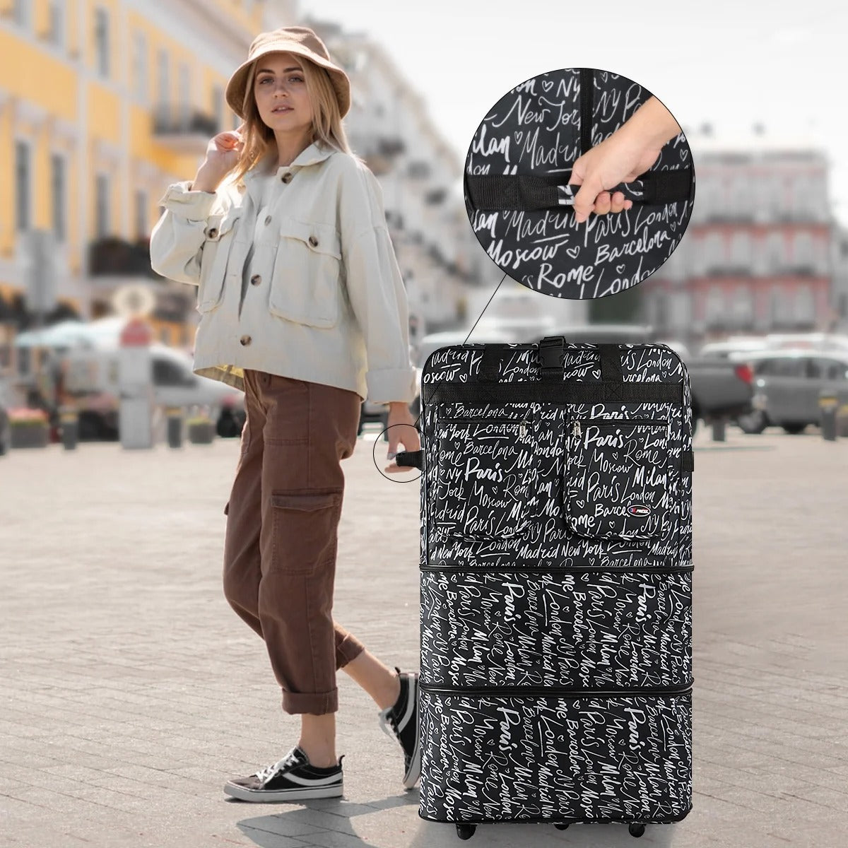 New York XPress 3 Layer Expandable Suitcase Bag Foldable Wheeled Duffel Bag with Wheels & Handles,Waterpoof Large Travel Duffel Bag for Trip Moving Storage
