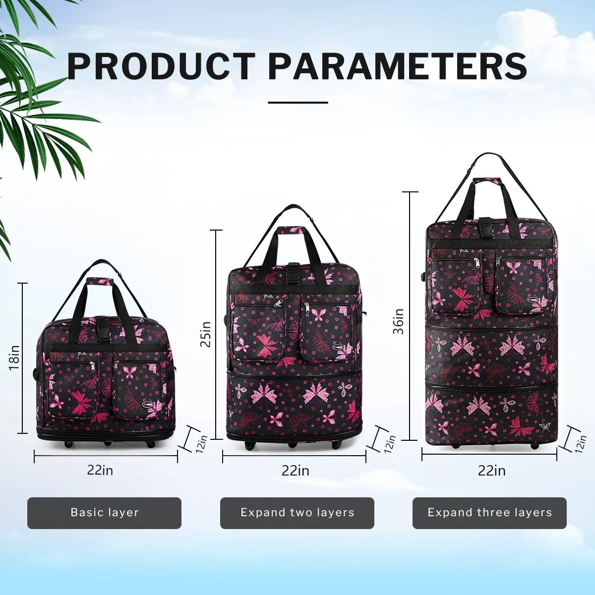 New York XPress 3 Layer Expandable Suitcase Bag Foldable Wheeled Duffel Bag with Wheels & Handles,Waterpoof Large Travel Duffel Bag for Trip Moving Storage