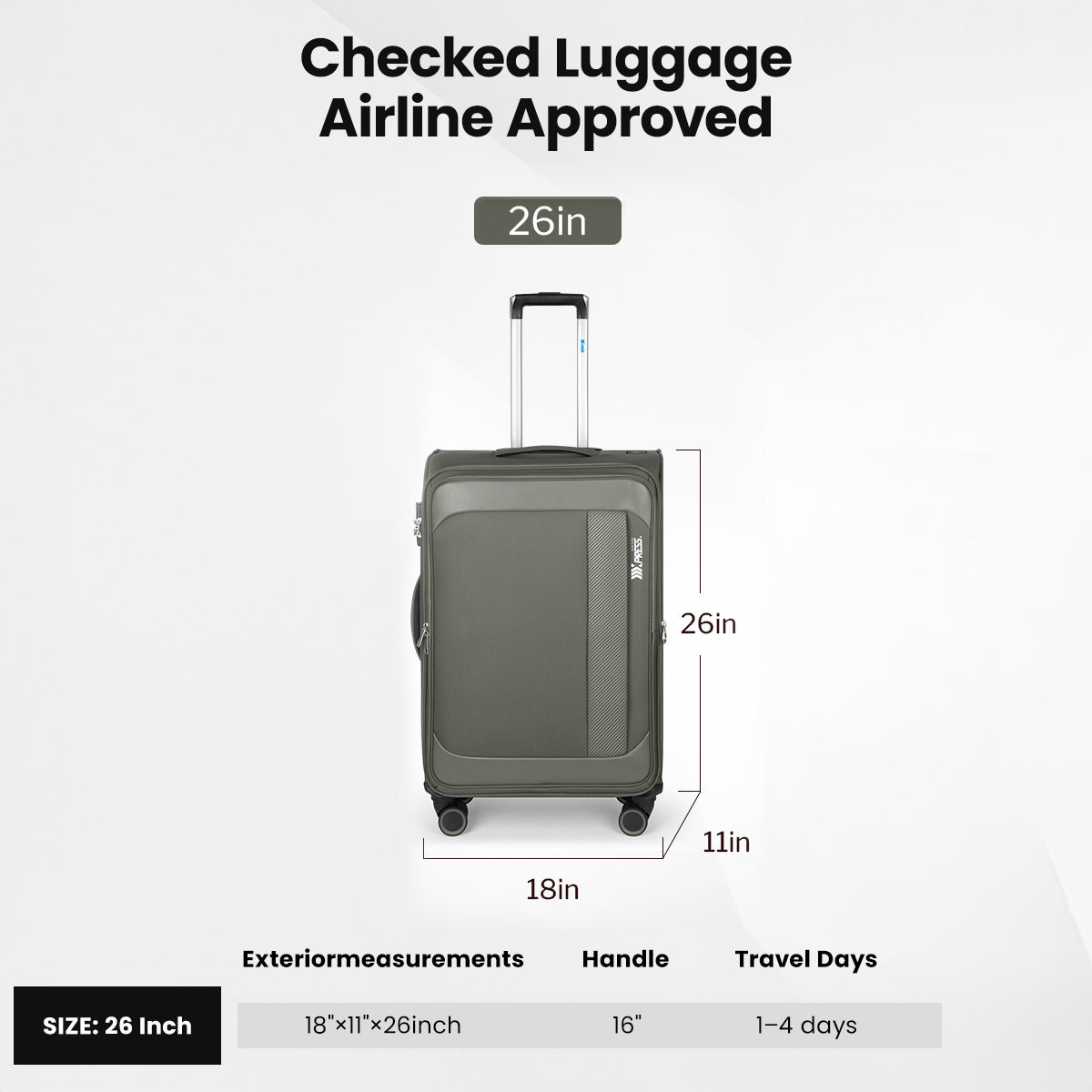 New York XPress 8809 Single Suitcase 20''/26''/30'',Softside Luggage w/Spinner Wheels and TSA LOCK,Lightweight Luggage for Men Women