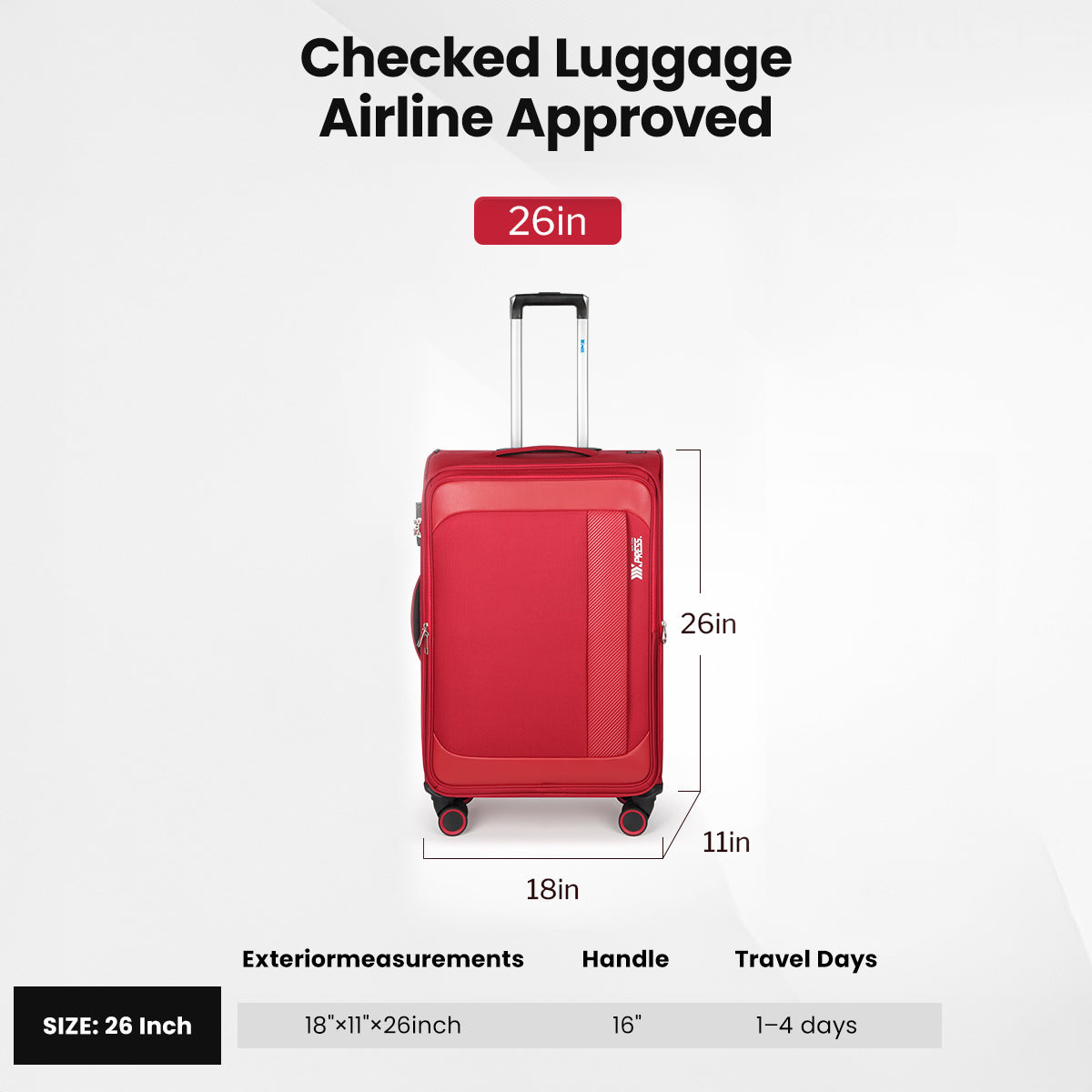 New York XPress 8809 Single Suitcase 20''/26''/30'',Softside Luggage w/Spinner Wheels and TSA LOCK,Lightweight Luggage for Men Women