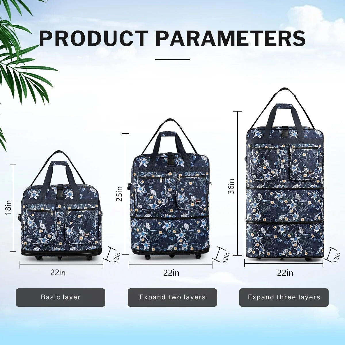 New York XPress 3 Layer Expandable Suitcase Bag Foldable Wheeled Duffel Bag with Wheels & Handles,Waterpoof Large Travel Duffel Bag for Trip Moving Storage