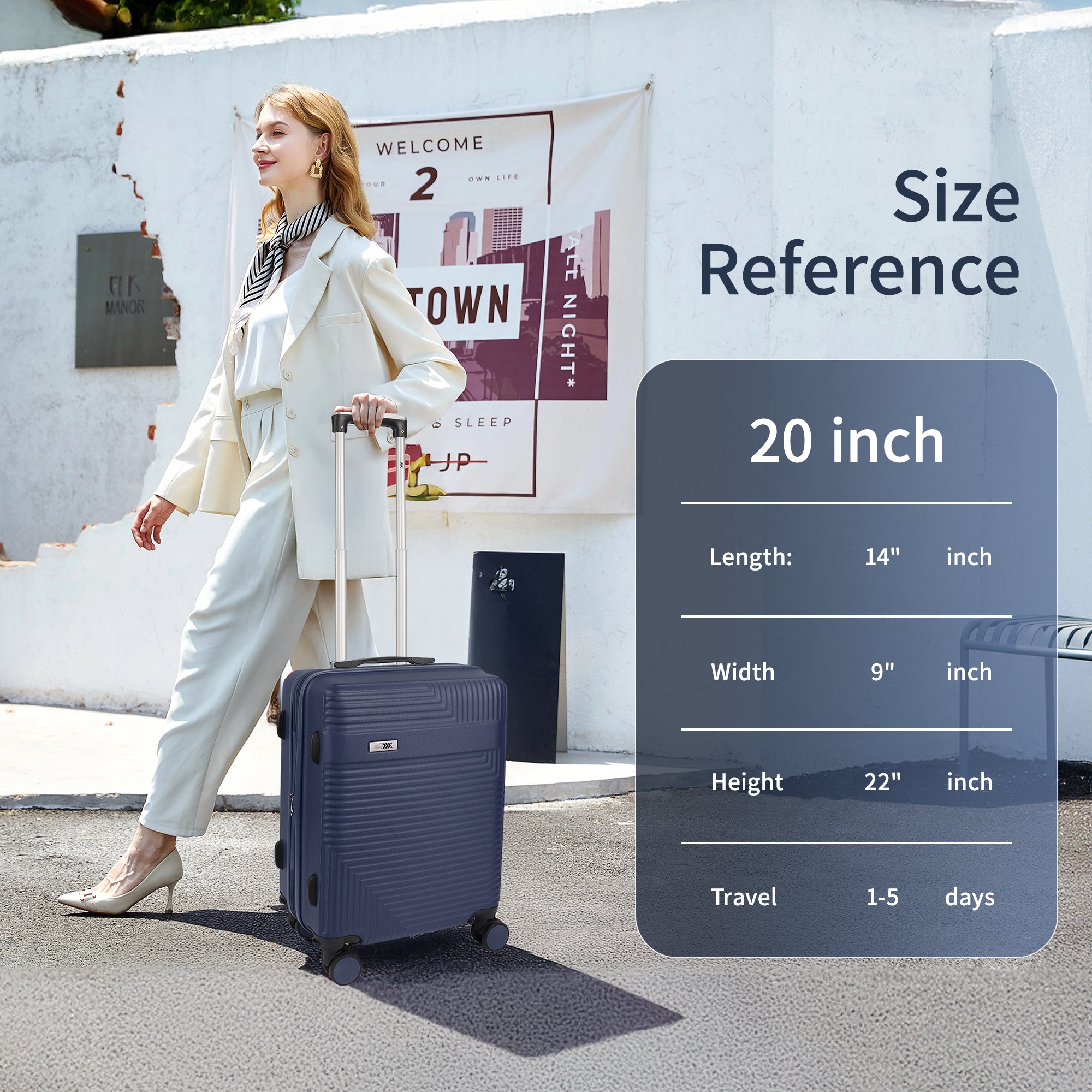 NEW YORK XPRESS WD-588-20" Hardside Carry-On Luggage for Airplane,Hardshell Suitcase with 8 Spinner Wheels