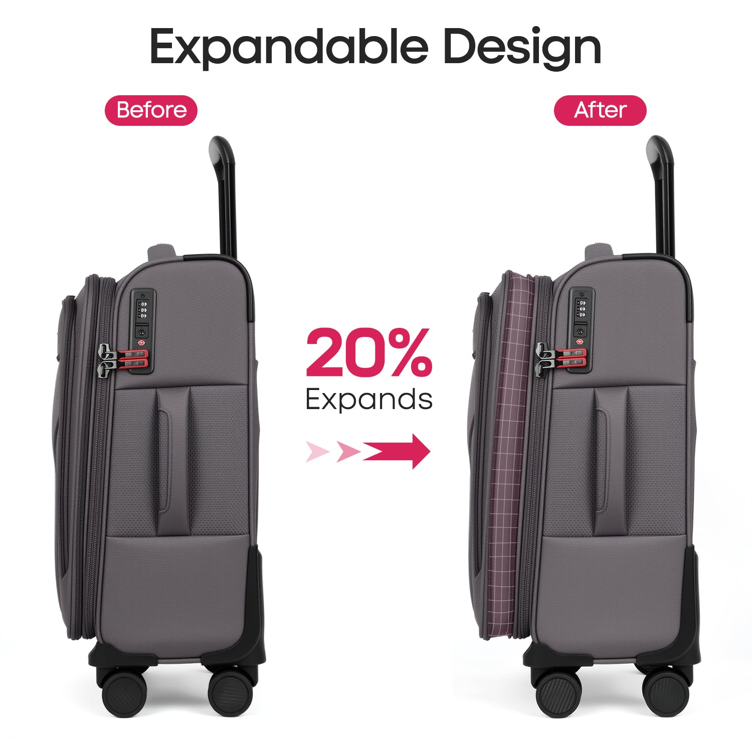 New York XPress WD-8817 Single Suitcase 20''/26''/30'',Lightweight Carry-On Suitcase with Spinner Wheels and TSA LOCK,Upright Softshell Luggage
