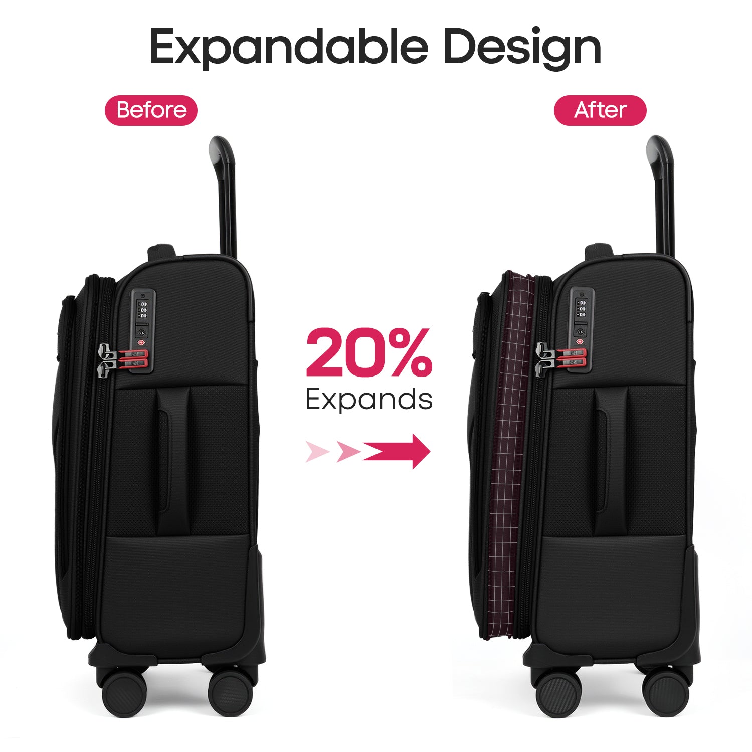 New York XPress WD-8817 Single Suitcase 20''/26''/30'',Lightweight Carry-On Suitcase with Spinner Wheels and TSA LOCK,Upright Softshell Luggage