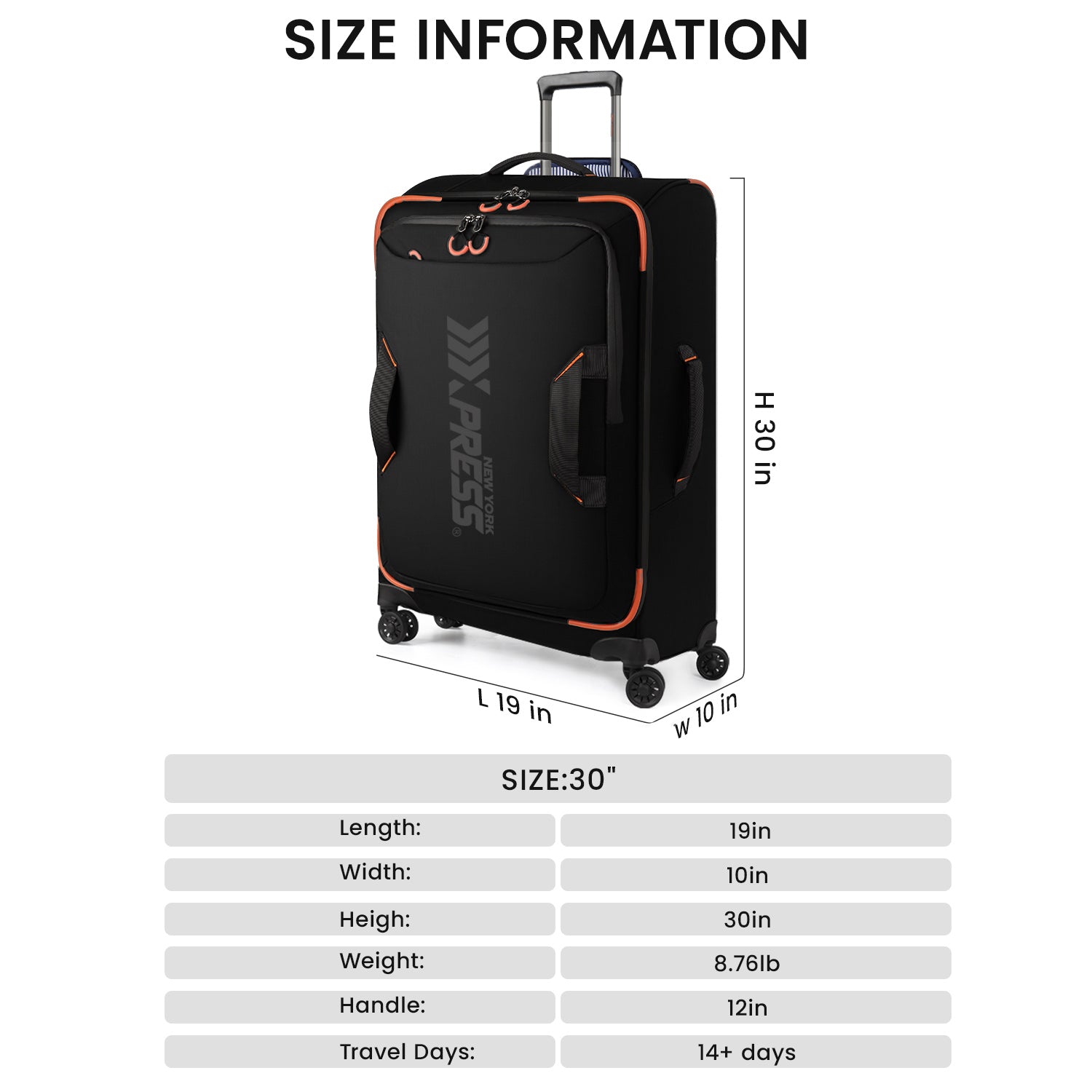 New York XPress TA-8353,20" Luggage, 24in/28in Softside Suitcase w/Double Spinner Wheels, Waterproof,Lightweight Rolling Suitcases for Men/Women