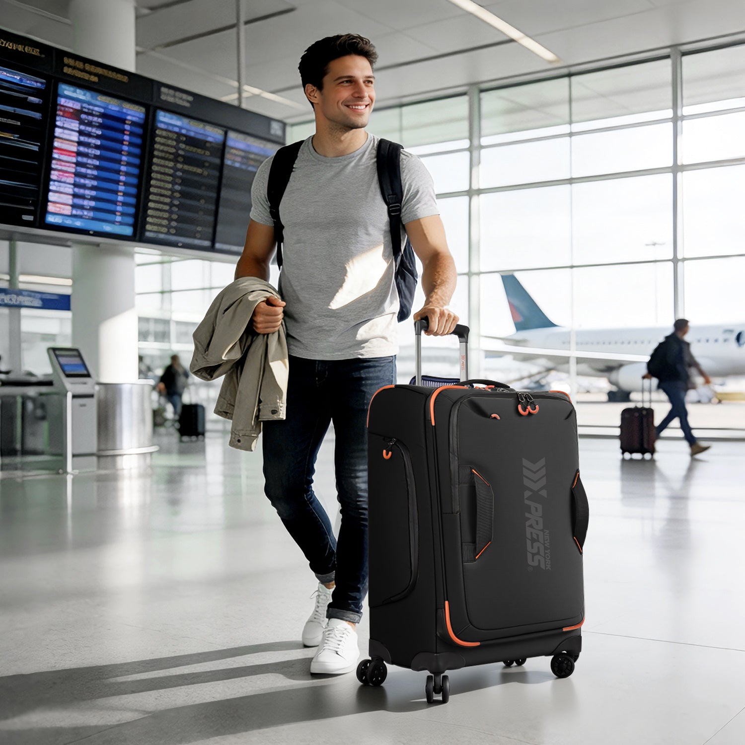 New York XPress TA-8353,20" Luggage, 24in/28in Softside Suitcase w/Double Spinner Wheels, Waterproof,Lightweight Rolling Suitcases for Men/Women