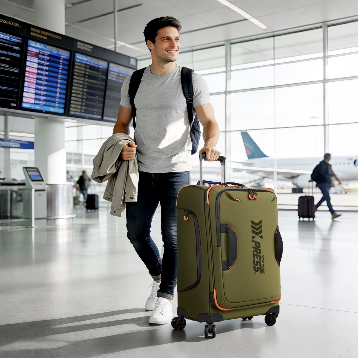 New York XPress TA-8353,20" Luggage, 24in/28in Softside Suitcase w/Double Spinner Wheels, Waterproof,Lightweight Rolling Suitcases for Men/Women