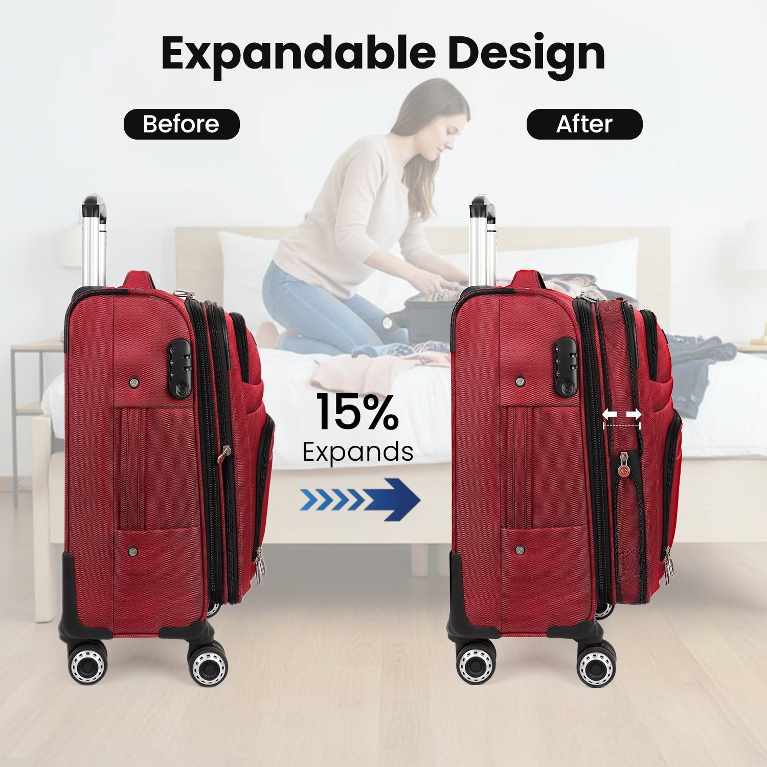 New York XPress WD-1622,20 inch Carry on Luggage,26in/30in Softside Suitcase with Combination LOCK,Expandable Luggage,Lightweight Rolling Suitcases