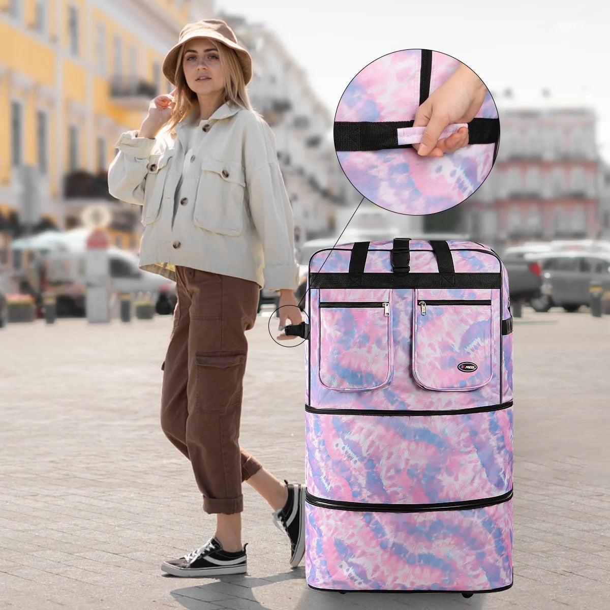 New York XPress 3 Layer Expandable Suitcase Bag Foldable Wheeled Duffel Bag with Wheels & Handles,Waterpoof Large Travel Duffel Bag for Trip Moving Storage