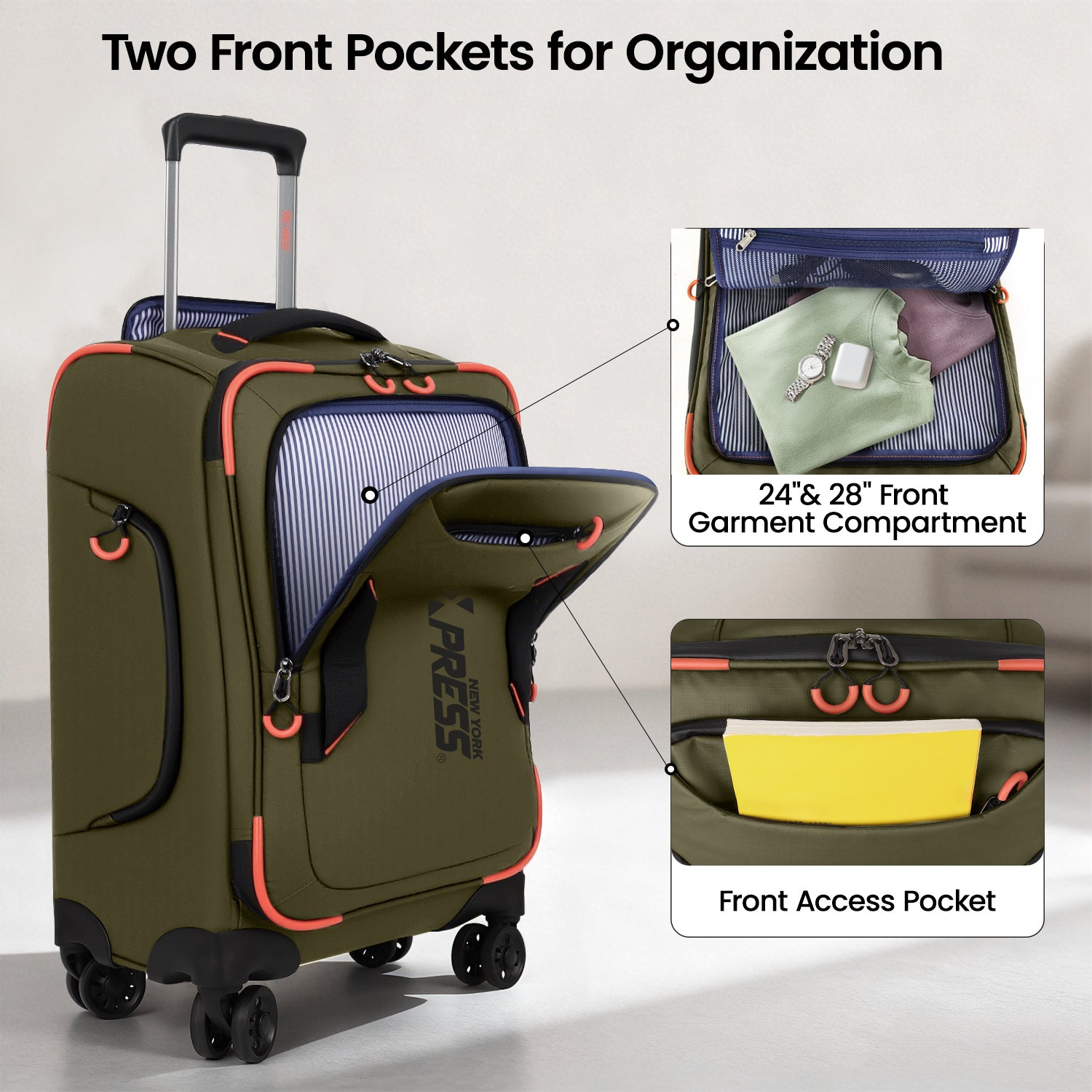 New York XPress TA-8353,20" Luggage, 24in/28in Softside Suitcase w/Double Spinner Wheels, Waterproof,Lightweight Rolling Suitcases for Men/Women
