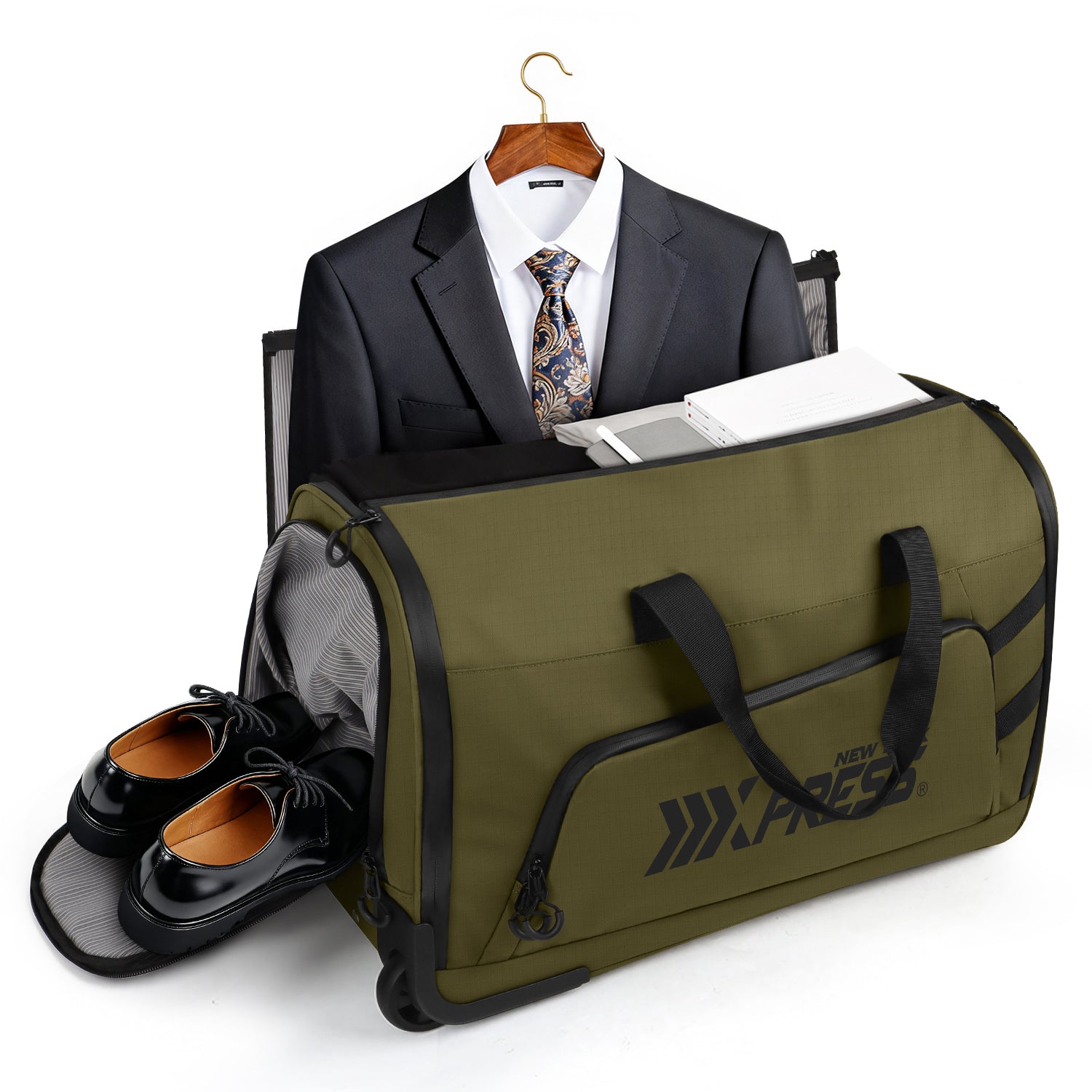 New York XPress GB-161, 2 in 1 Rolling Garment Bag with Wheels,Overnight Bags with Wheels,Rolling Duffle Bag w/Shoes Compartment