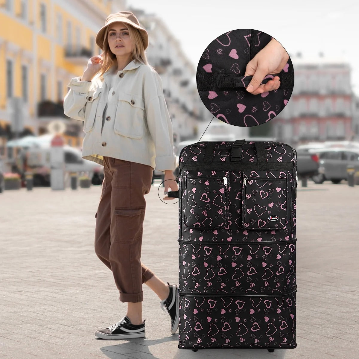 New York XPress 3 Layer Expandable Suitcase Bag Foldable Wheeled Duffel Bag with Wheels & Handles,Waterpoof Large Travel Duffel Bag for Trip Moving Storage