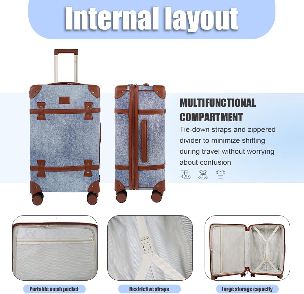 NEW YORK XPRESS 3PCs Luxury Luggage Sets, Vintage Durable Suitcase Sets w/TSA Lock & Double Spinner Wheels (20in/24in/28in)