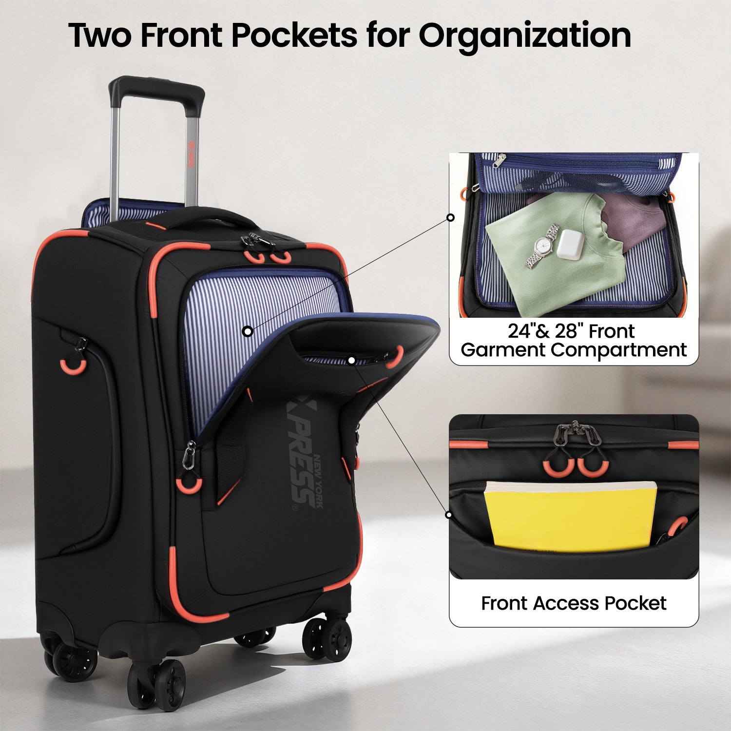 New York XPress TA-8353,20" Luggage, 24in/28in Softside Suitcase w/Double Spinner Wheels, Waterproof,Lightweight Rolling Suitcases for Men/Women