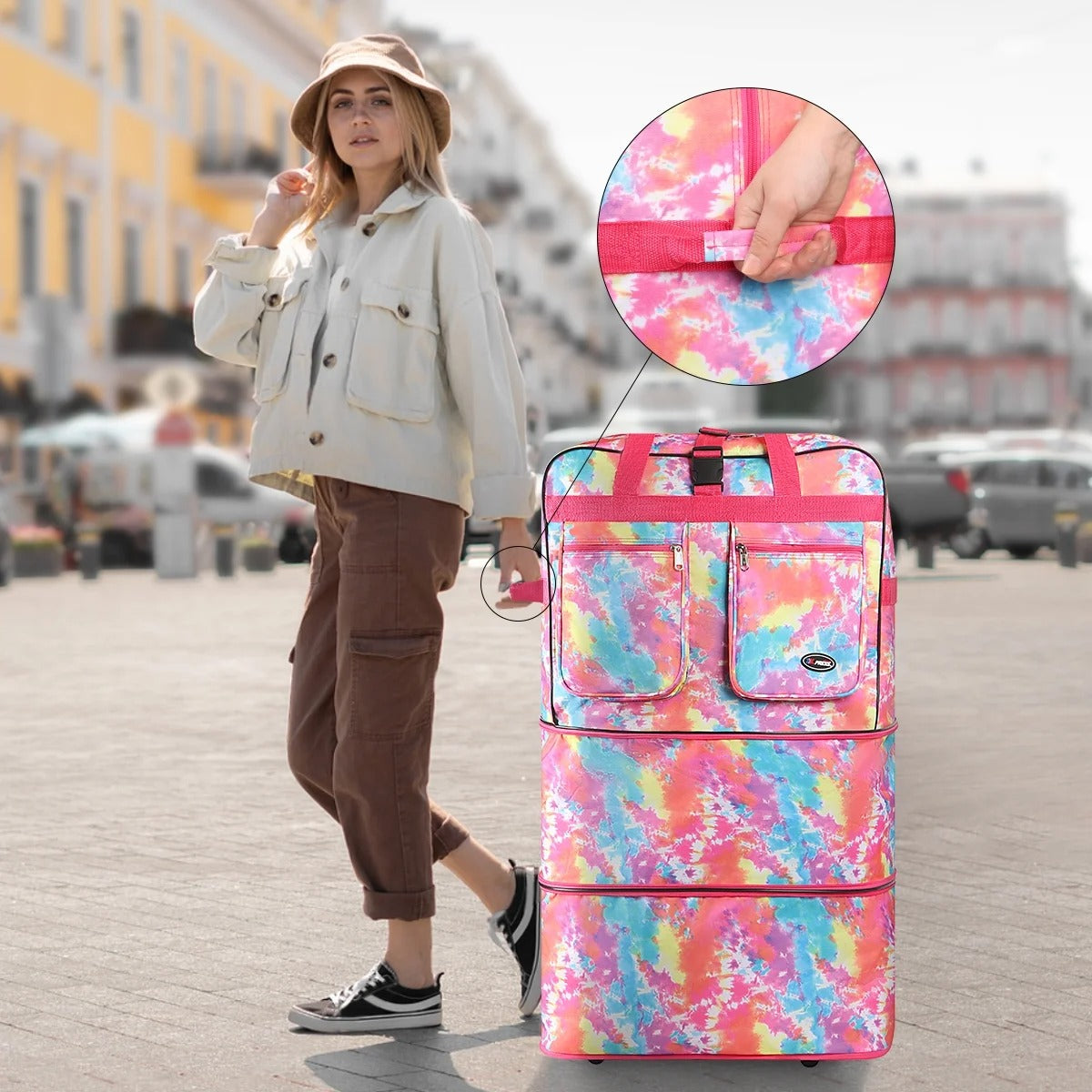 New York XPress 3 Layer Expandable Suitcase Bag Foldable Wheeled Duffel Bag with Wheels & Handles,Waterpoof Large Travel Duffel Bag for Trip Moving Storage