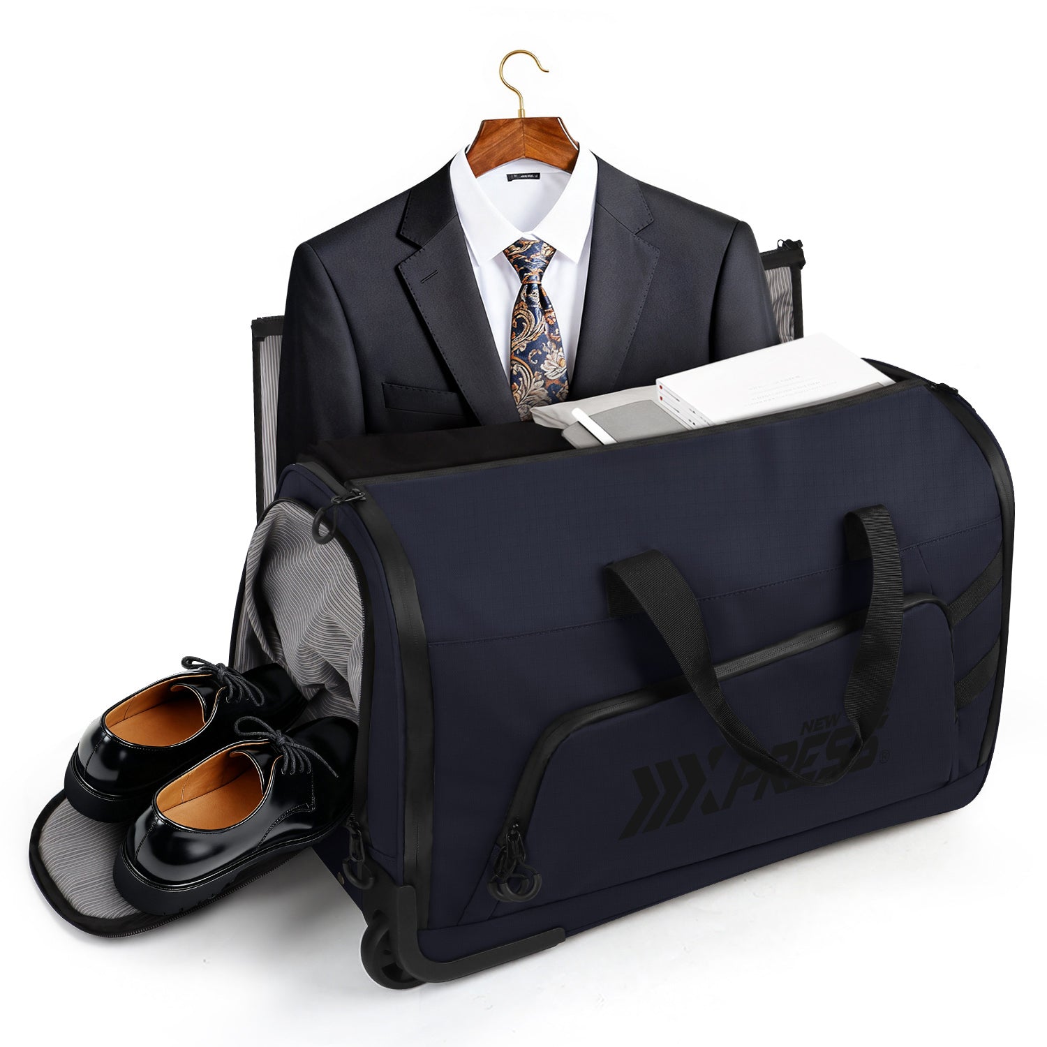 New York XPress GB-161, 2 in 1 Rolling Garment Bag with Wheels,Overnight Bags with Wheels,Rolling Duffle Bag w/Shoes Compartment