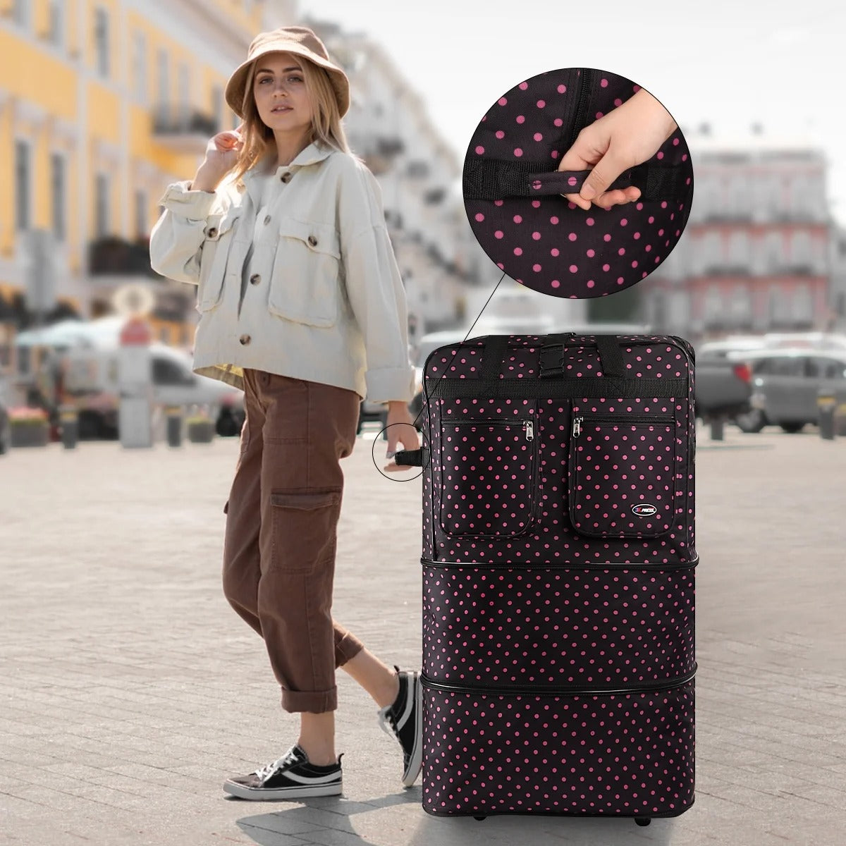 New York XPress 3 Layer Expandable Suitcase Bag Foldable Wheeled Duffel Bag with Wheels & Handles,Waterpoof Large Travel Duffel Bag for Trip Moving Storage