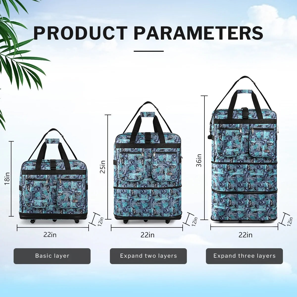 New York XPress 3 Layer Expandable Suitcase Bag Foldable Wheeled Duffel Bag with Wheels & Handles,Waterpoof Large Travel Duffel Bag for Trip Moving Storage