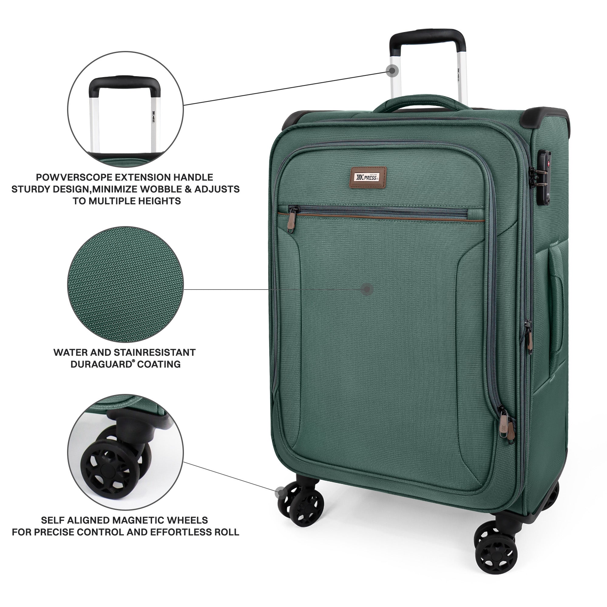New York XPress XJ-1907,20in/24in/28in-Expandable 20% Luggage-Suitcases with Wheels Hardshell-Softside Luggage-Charcoal Material w/TSA LOCK