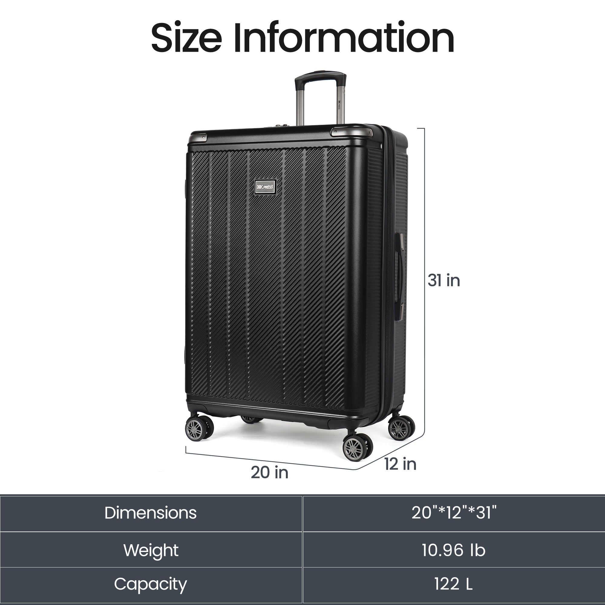 New York XPress WD577,Single Suitcase 20/26/30in Hardshell Luggage, TSA LOCK, w/Spinner Wheels,Expandable 20%, Lightweight Rolling Suitcase