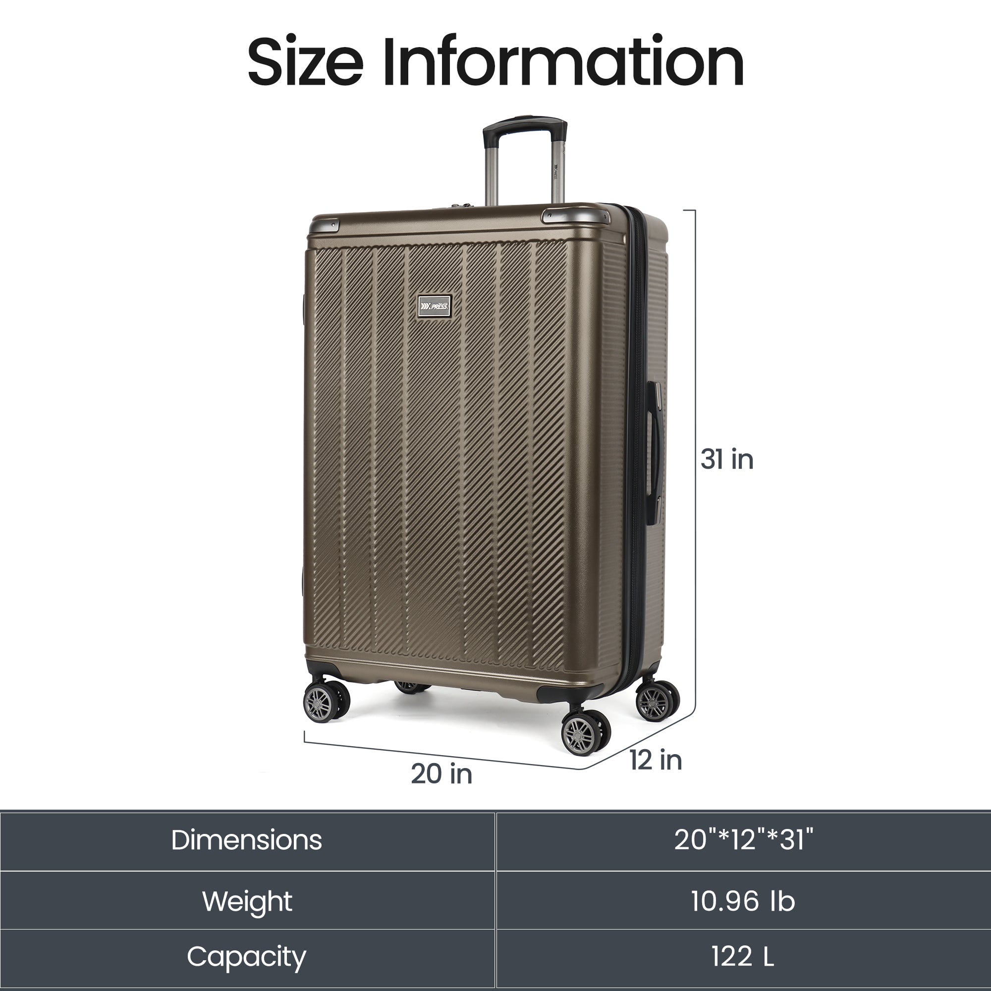 New York XPress WD577,Single Suitcase 20/26/30in Hardshell Luggage, TSA LOCK, w/Spinner Wheels,Expandable 20%, Lightweight Rolling Suitcase