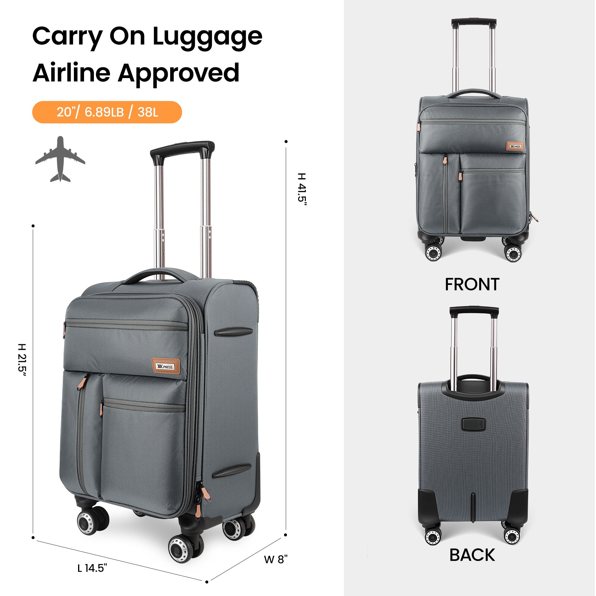 New York XPress XJ 1901,20in/26in/30in Softside Expandable Rolling Luggage w/TSA LOCK and Double Spinner Wheels,Lightweight Suitcases for Men Women