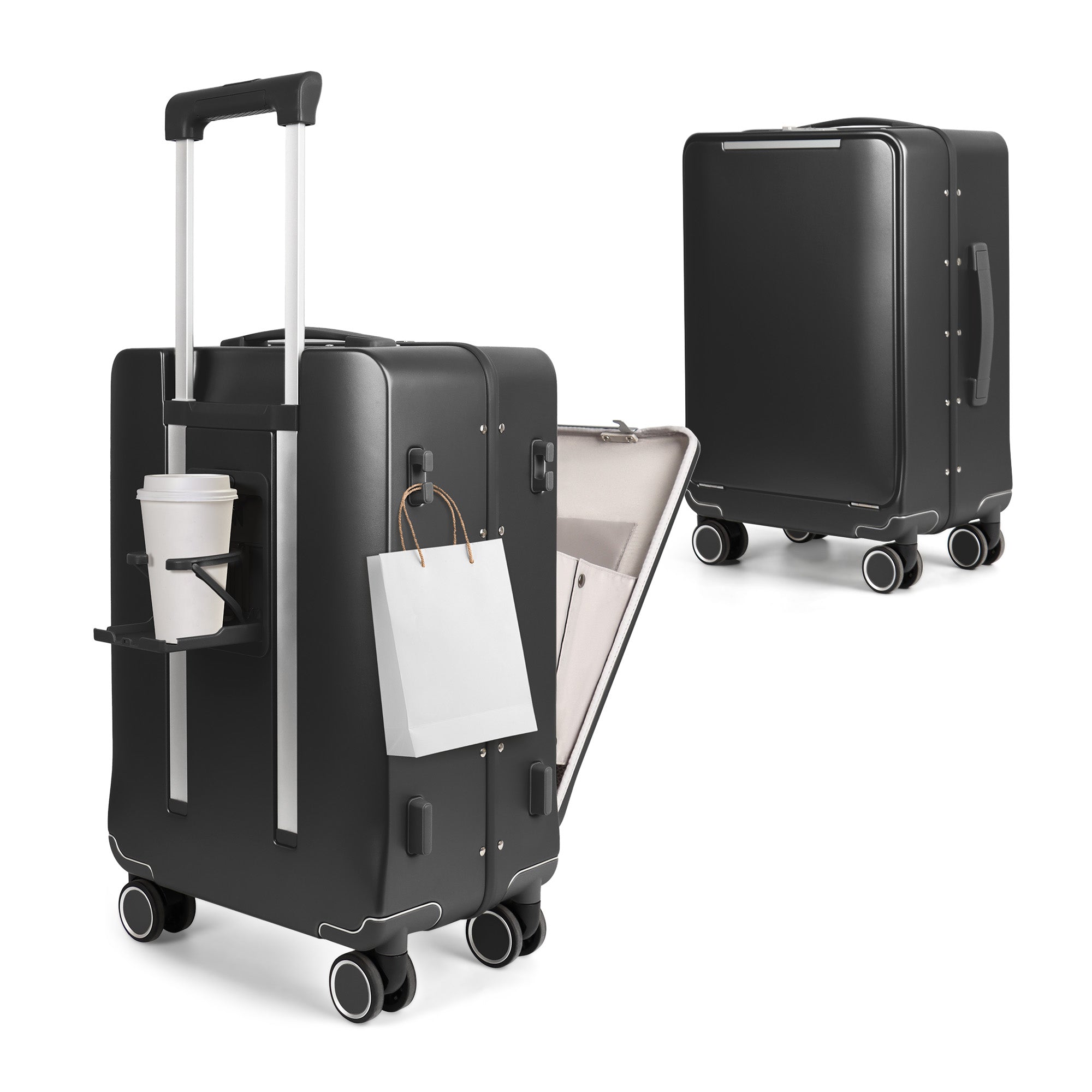 New York XPress LA-266, 20'' Carry on Luggage with Front Pocket & Cup Holder,Suitcase with Aluminum Frame,PC Hard Shell Suitcases w/TSA LOCK