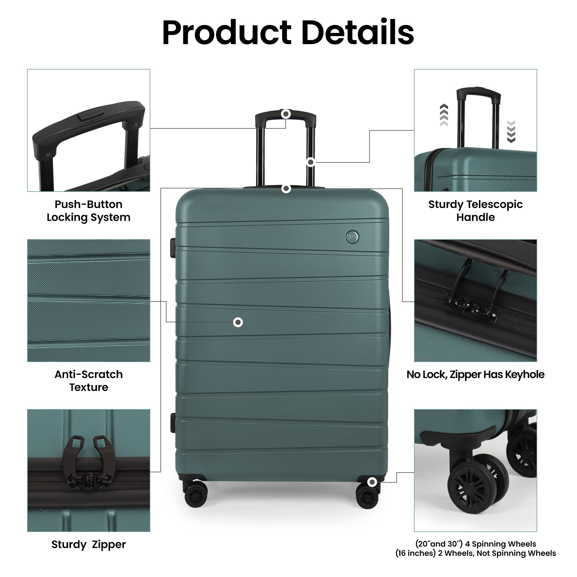 New York XPress 2538 2-PC (16/30in) ABS Hardshell Spinner, No LOCK (Keyhole), Scratch-Resistant, Lightweight Durable for Men/Women