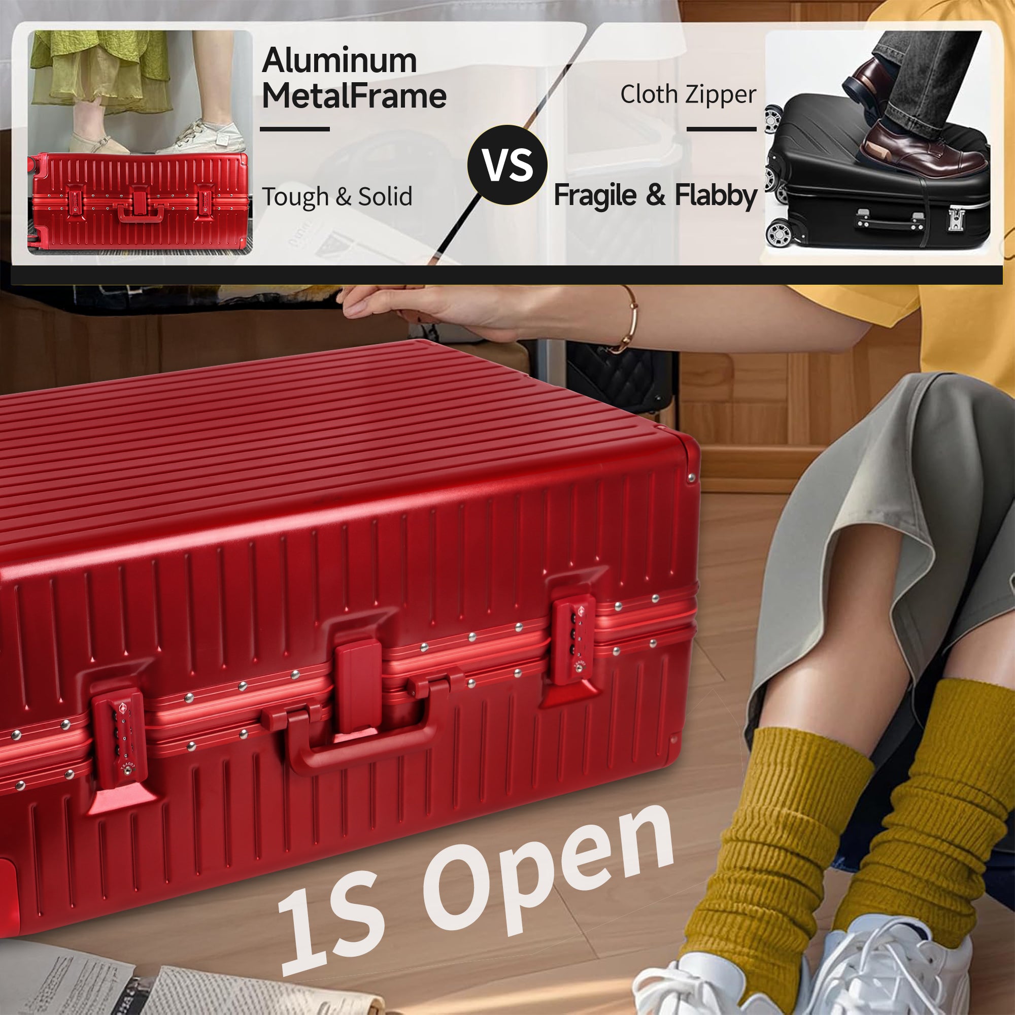 NEW YORK XPRESS Zipperless Luggage AL-12501,20in/30in,Aluminum Frame w/TSA LOCK w/Spinner Wheels