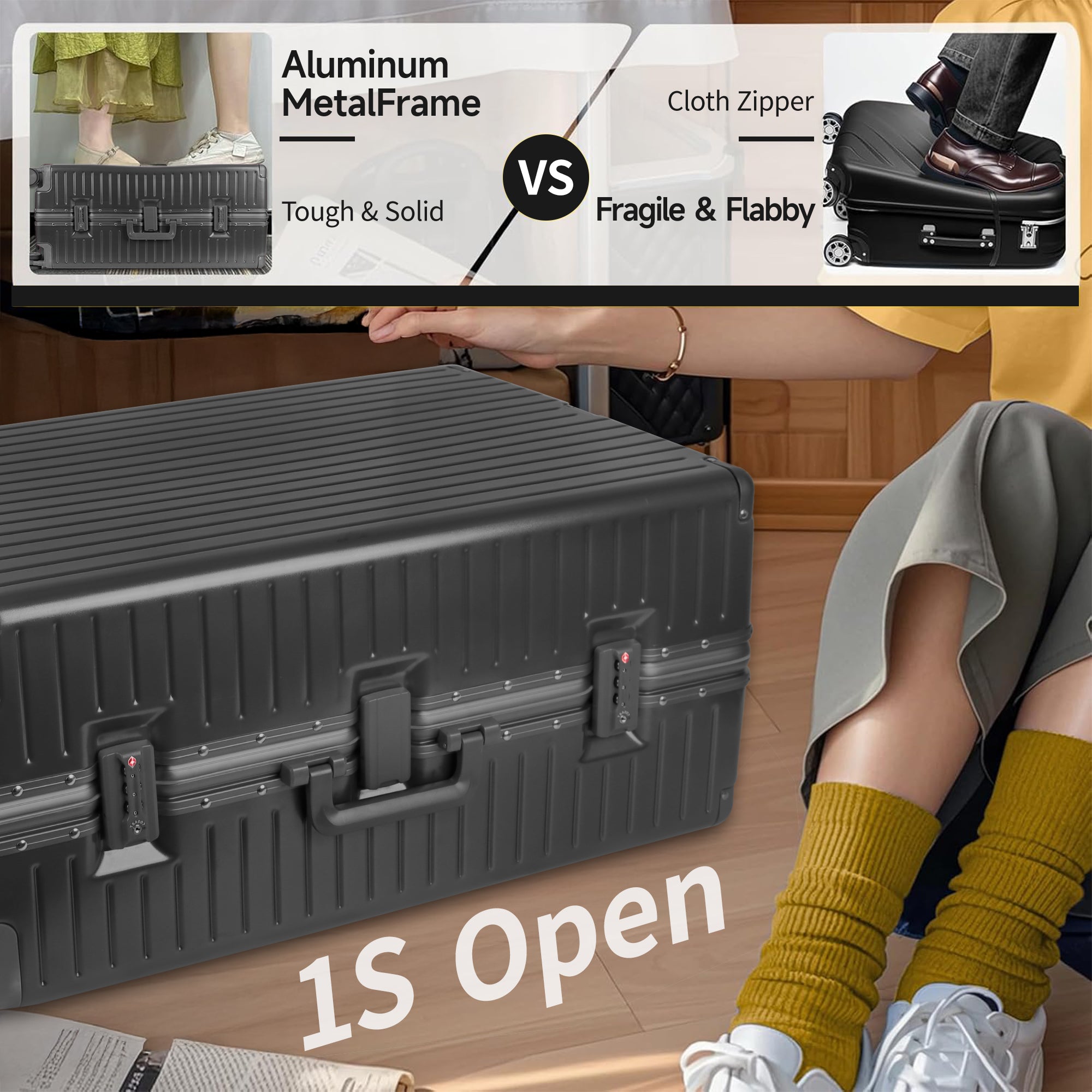 NEW YORK XPRESS Zipperless Luggage AL-12501,20in/30in,Aluminum Frame w/TSA LOCK w/Spinner Wheels