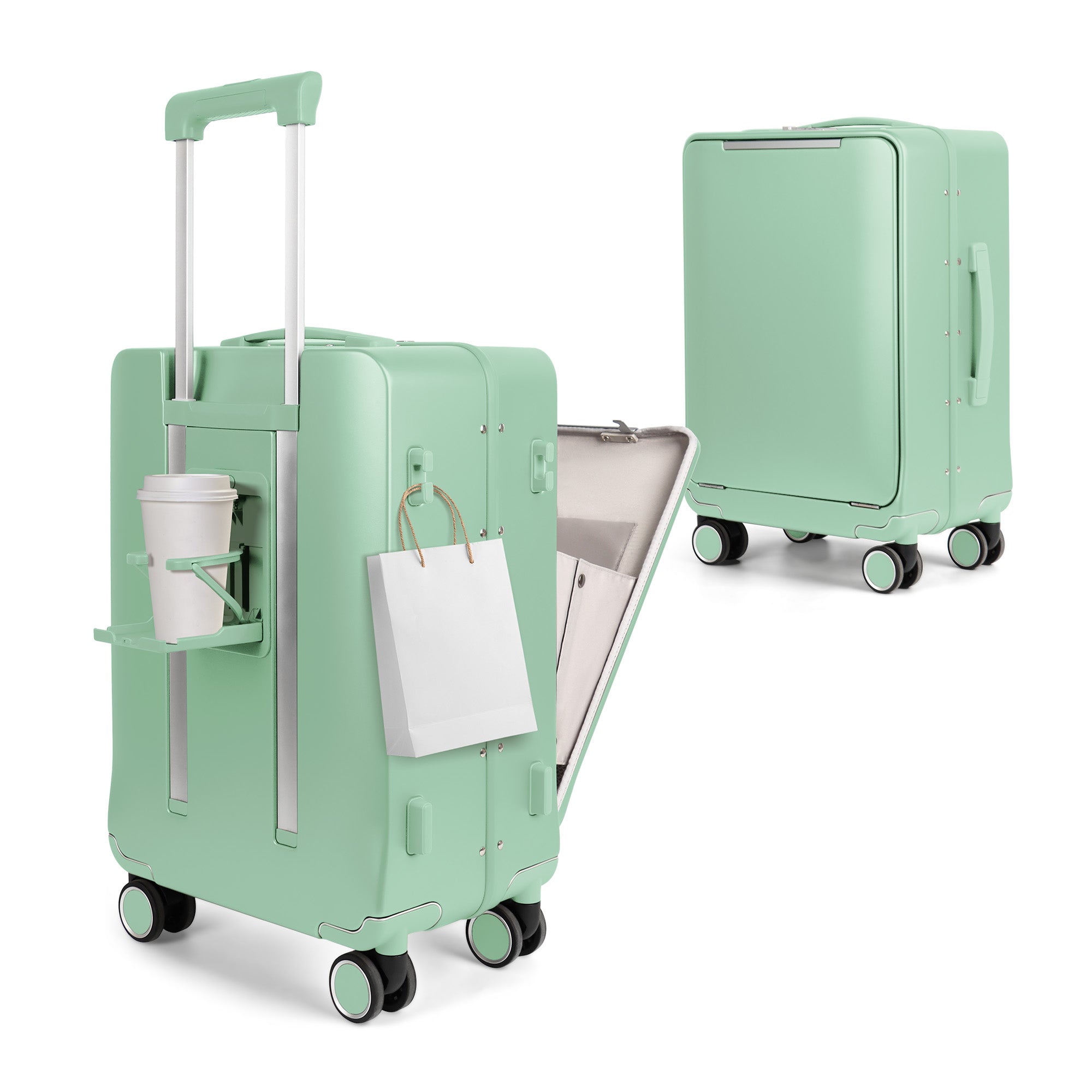 New York XPress LA-266, 20'' Carry on Luggage with Front Pocket & Cup Holder,Suitcase with Aluminum Frame,PC Hard Shell Suitcases w/TSA LOCK