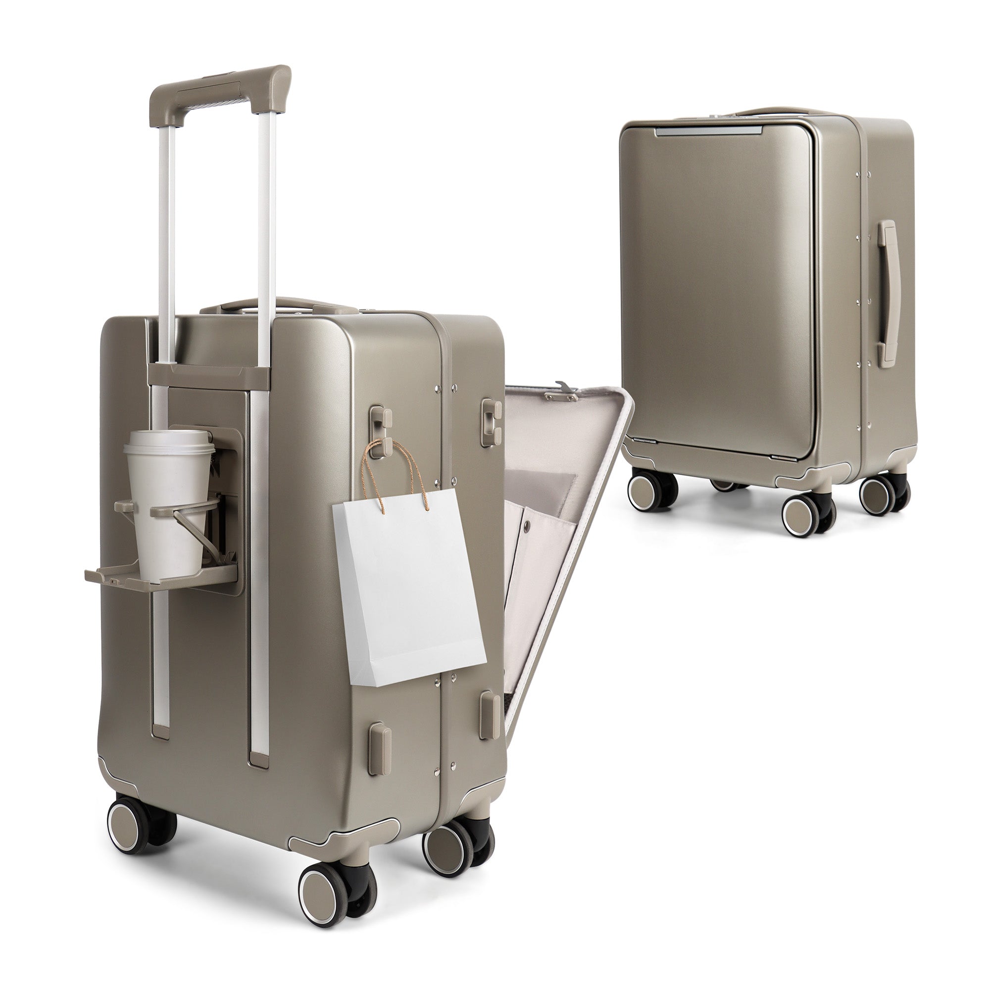 New York XPress LA-266, 20'' Carry on Luggage with Front Pocket & Cup Holder,Suitcase with Aluminum Frame,PC Hard Shell Suitcases w/TSA LOCK