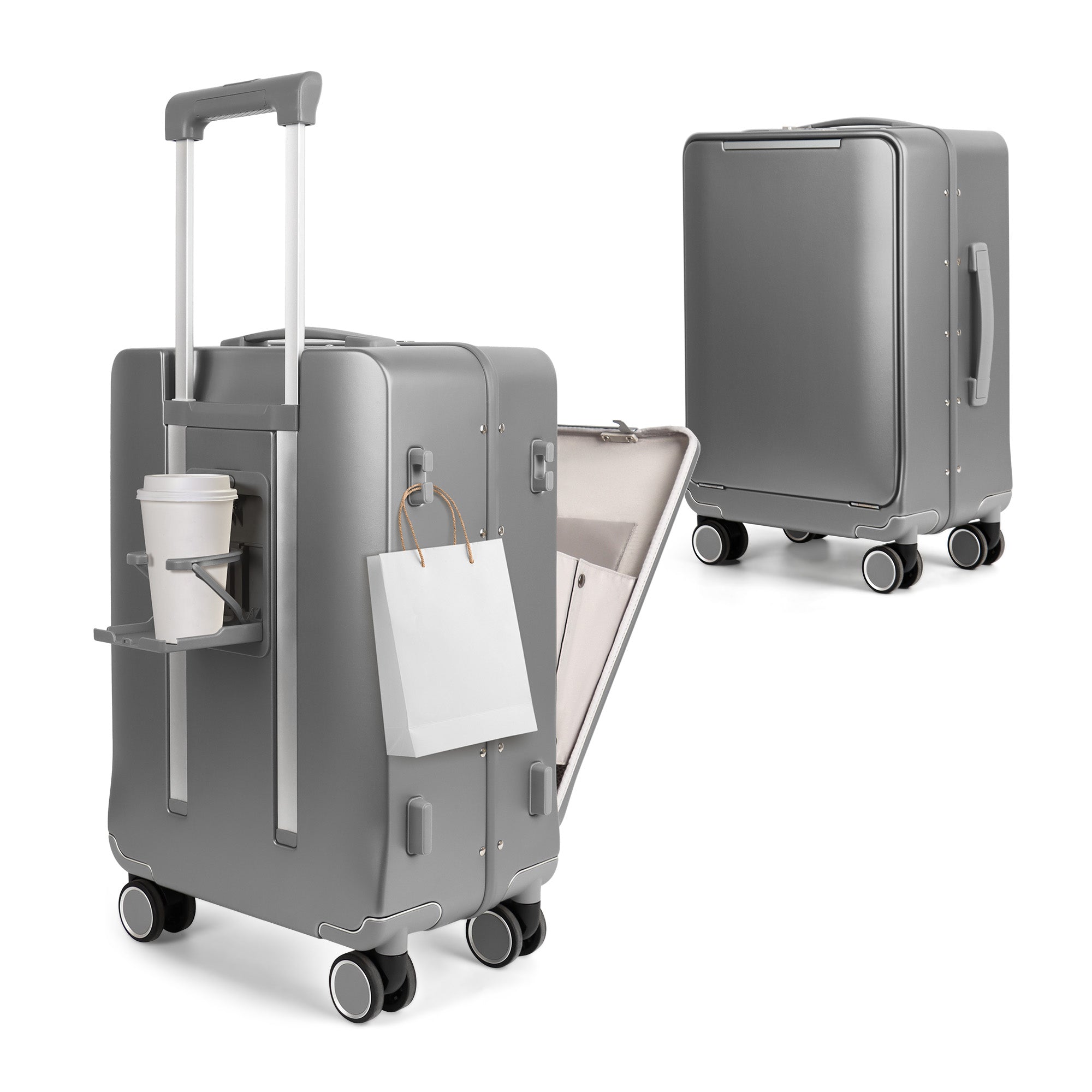New York XPress LA-266, 20'' Carry on Luggage with Front Pocket & Cup Holder,Suitcase with Aluminum Frame,PC Hard Shell Suitcases w/TSA LOCK