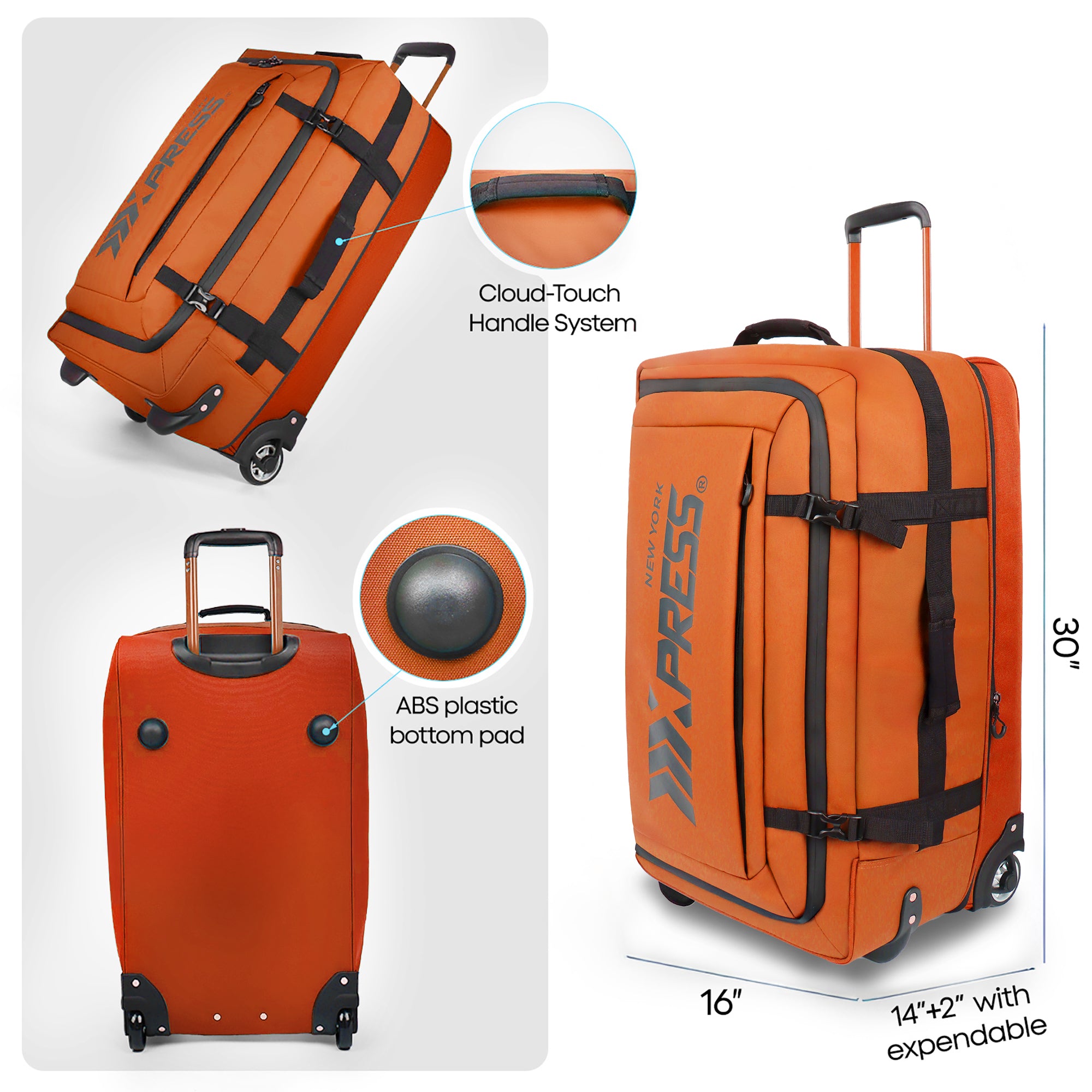 New York XPress TA-069-20'' Rolling Duffle Bag w/Wheels,26in/30in Rolling Duffle Bag w/Handle,Carry on Luggage Travel Duffle Bags for Man Women