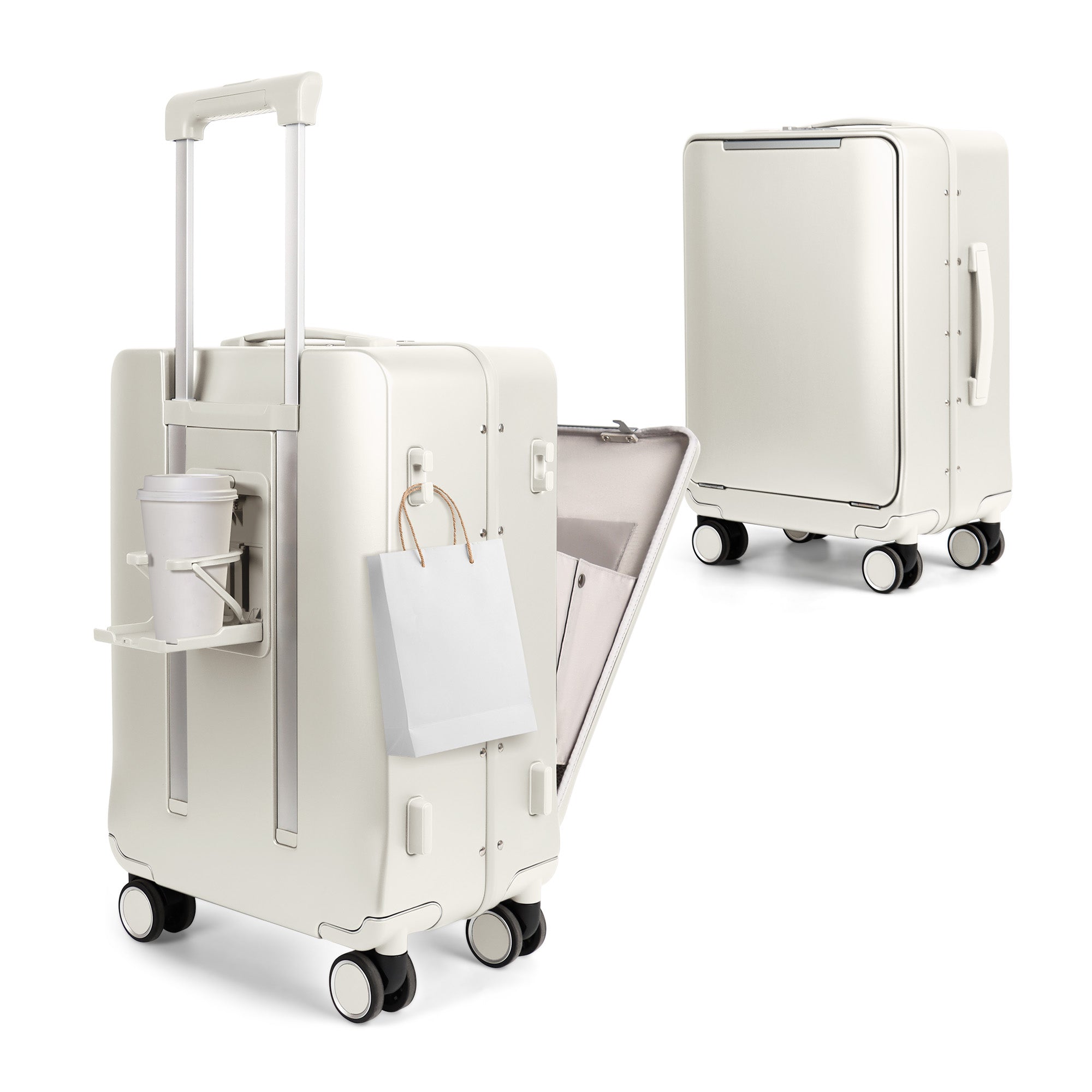 New York XPress LA-266, 20'' Carry on Luggage with Front Pocket & Cup Holder,Suitcase with Aluminum Frame,PC Hard Shell Suitcases w/TSA LOCK