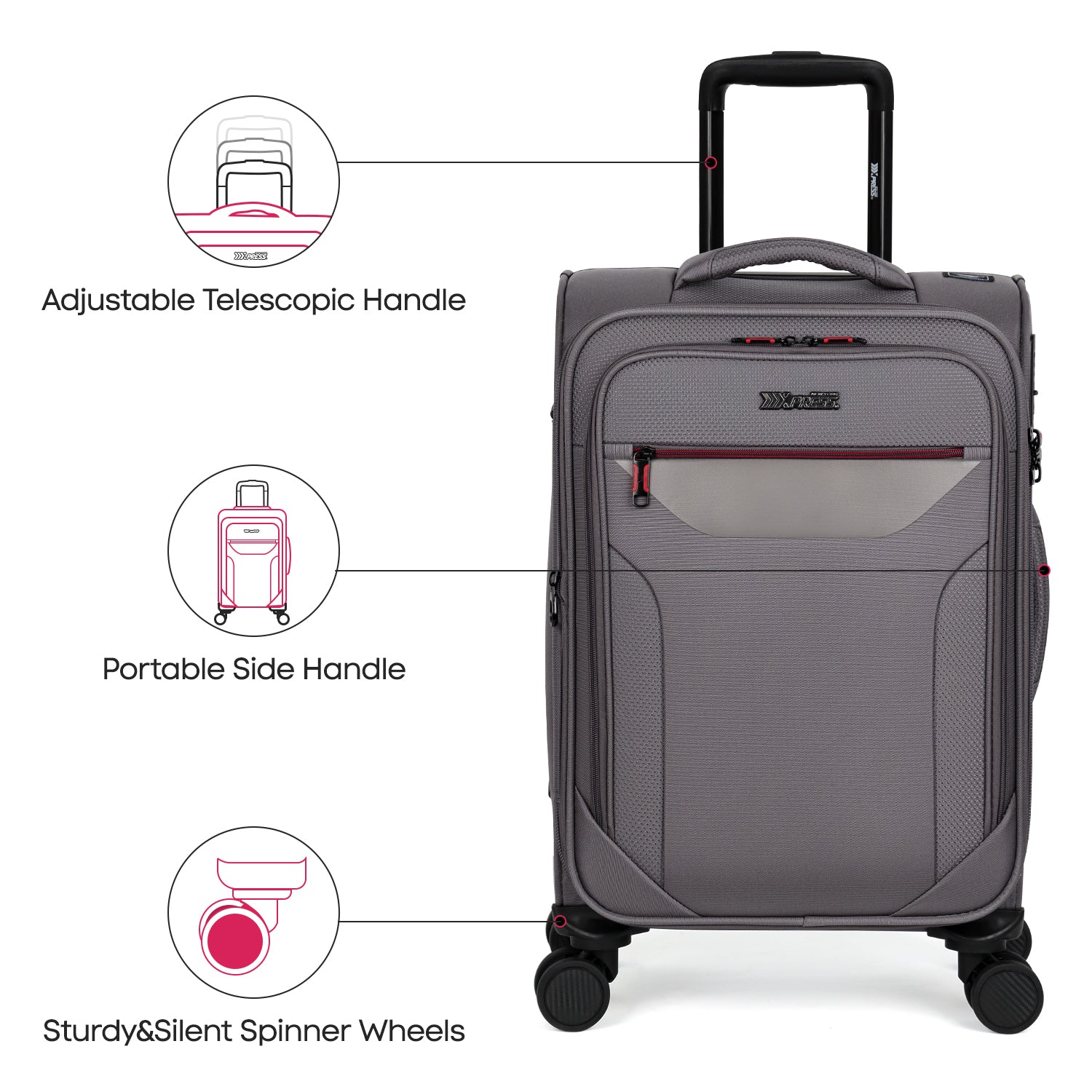 New York XPress WD-8817 Single Suitcase 20''/26''/30'',Lightweight Carry-On Suitcase with Spinner Wheels and TSA LOCK,Upright Softshell Luggage