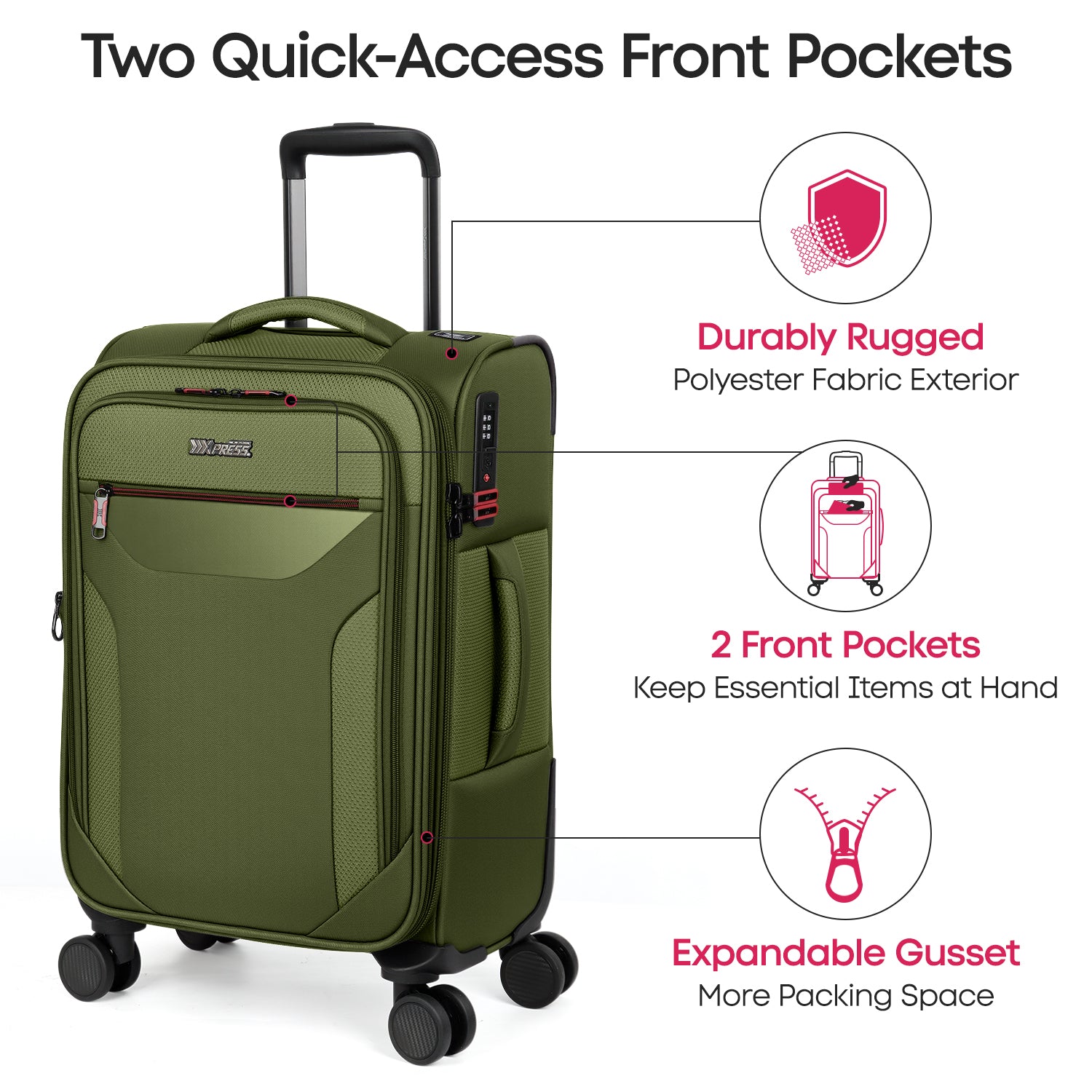 New York XPress WD-8817 3PCS Softside Luggage Set, Expandable Spinner with TSA LOCK, Lightweight Travel Suitcase for Men Women (20/26/30in) 