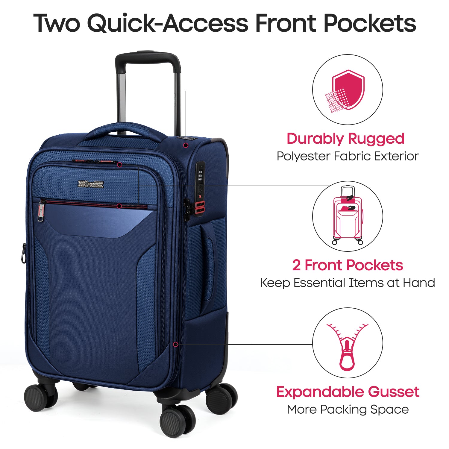 New York XPress WD-8817 3PCS Softside Luggage Set, Expandable Spinner with TSA LOCK, Lightweight Travel Suitcase for Men Women (20/26/30in) 