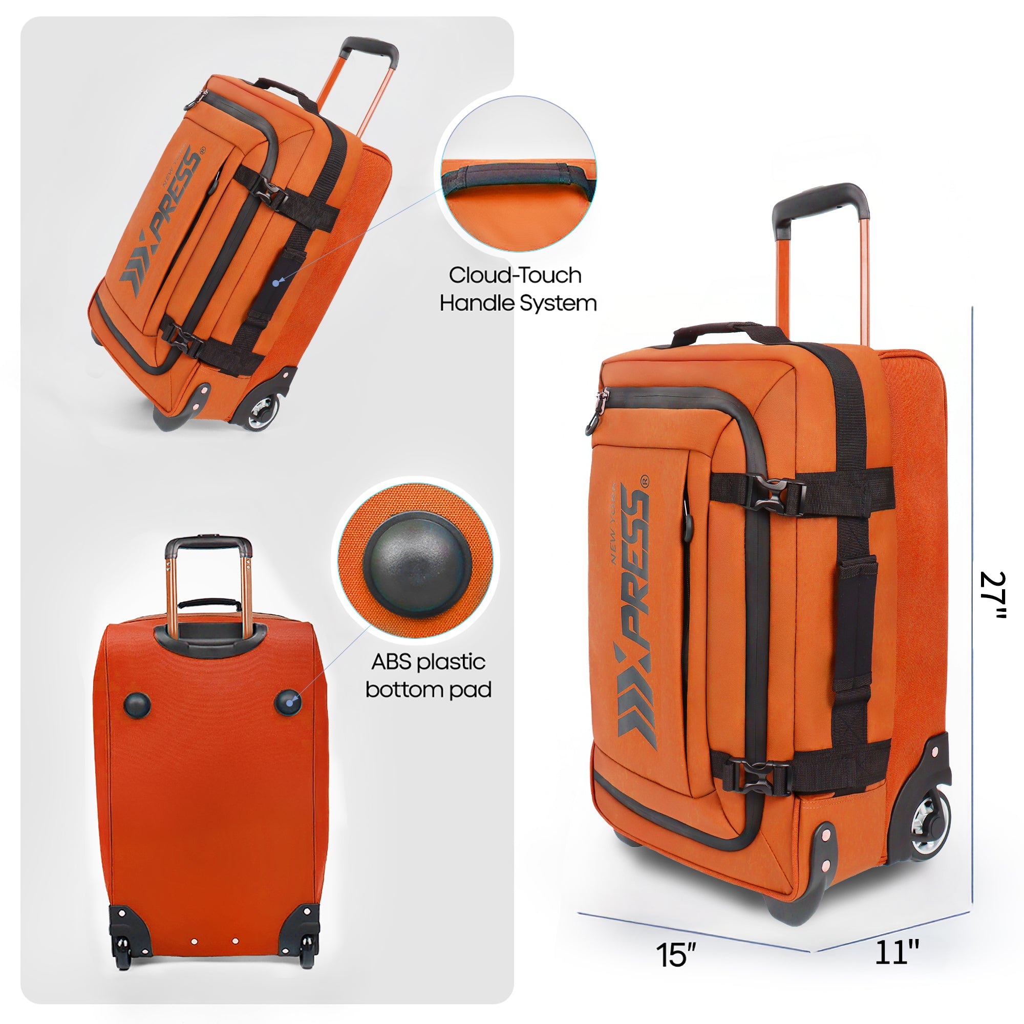 New York XPress TA-069-20'' Rolling Duffle Bag w/Wheels,26in/30in Rolling Duffle Bag w/Handle,Carry on Luggage Travel Duffle Bags for Man Women