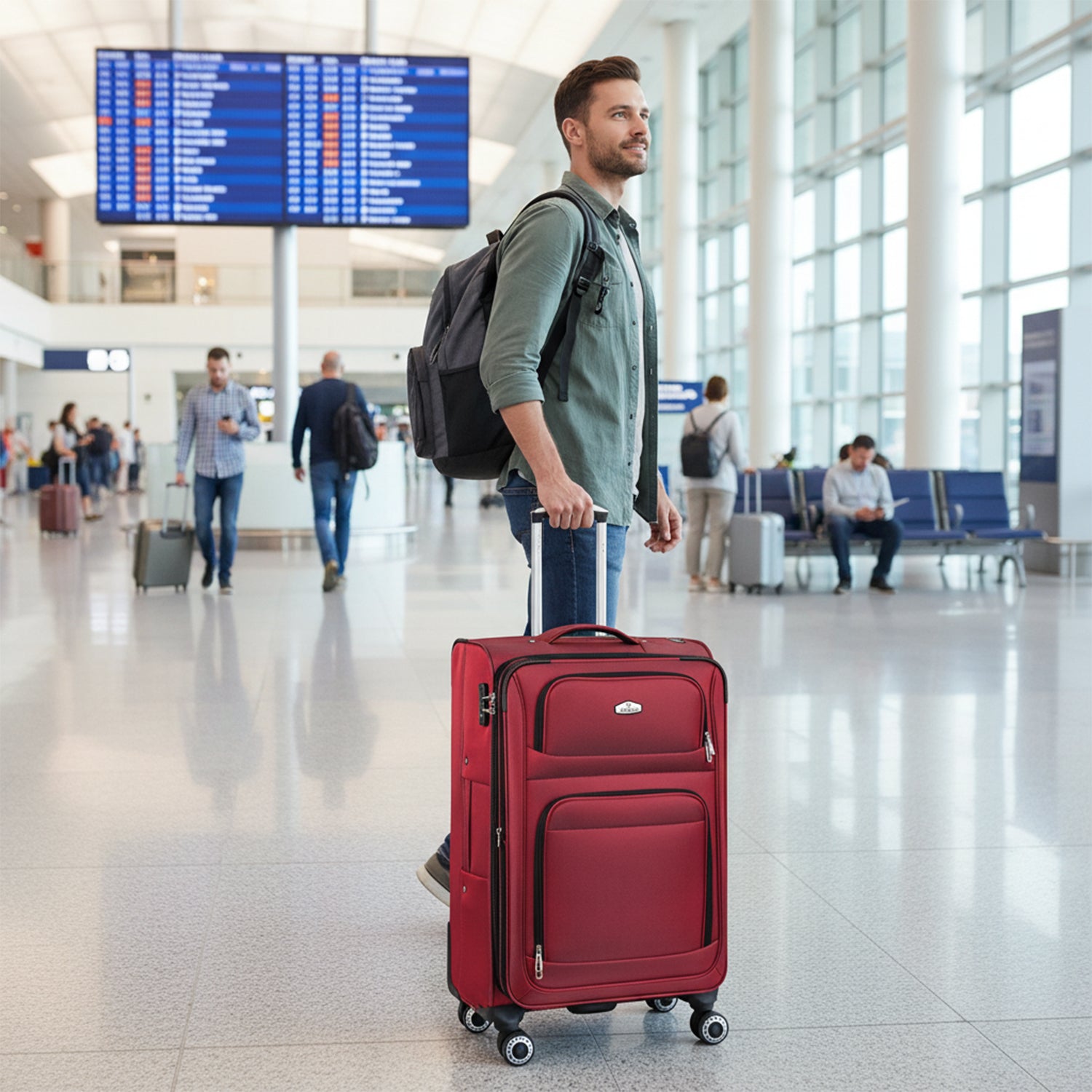 New York XPress WD-1622,20 inch Carry on Luggage,26in/30in Softside Suitcase with Combination LOCK,Expandable Luggage,Lightweight Rolling Suitcases