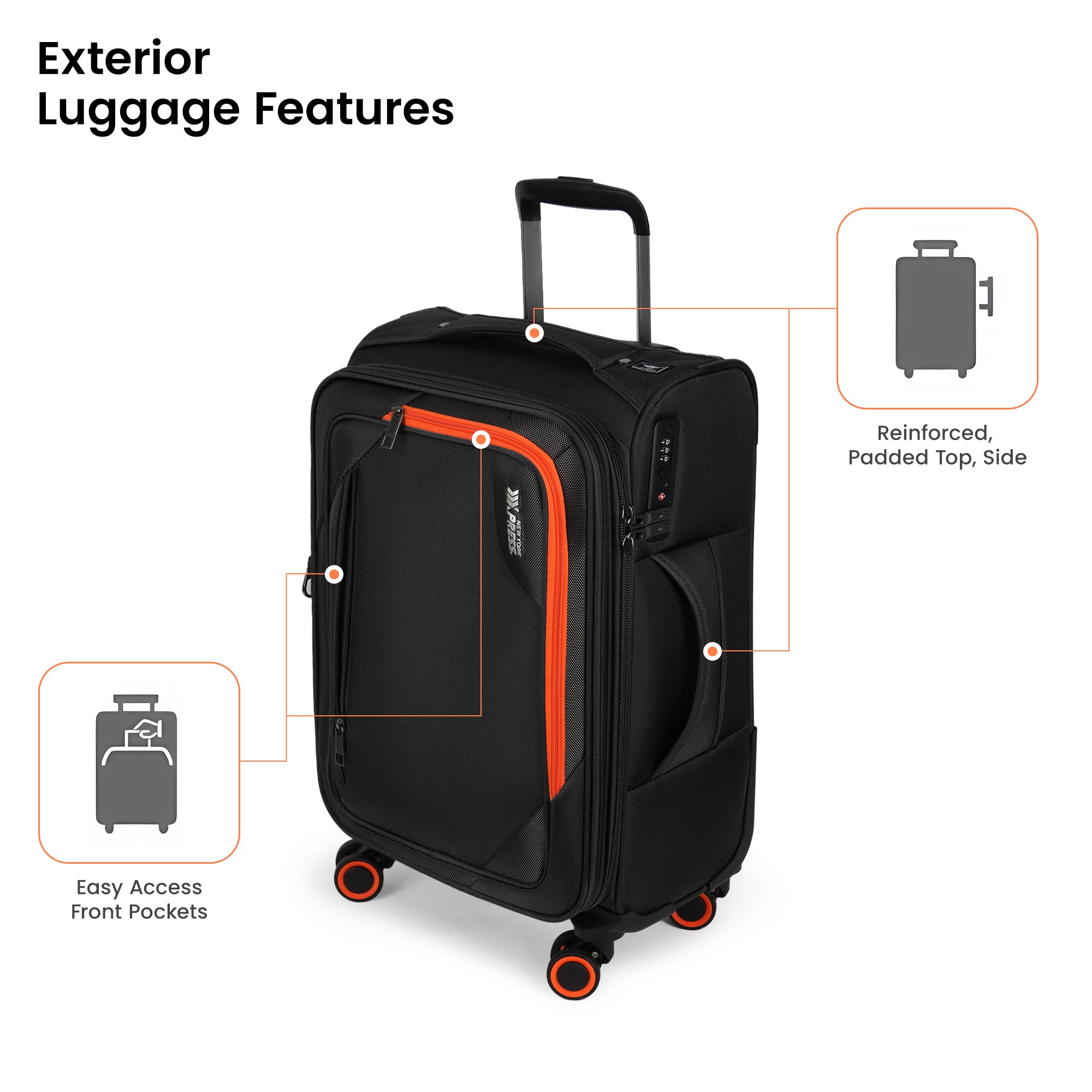New York XPress WD-8818 Single Suitcase 20''/26''/30'',Softside Suitcase with TSA LOCK,Expandable 20% Luggage with Spinner Wheels,Tear-Resistant