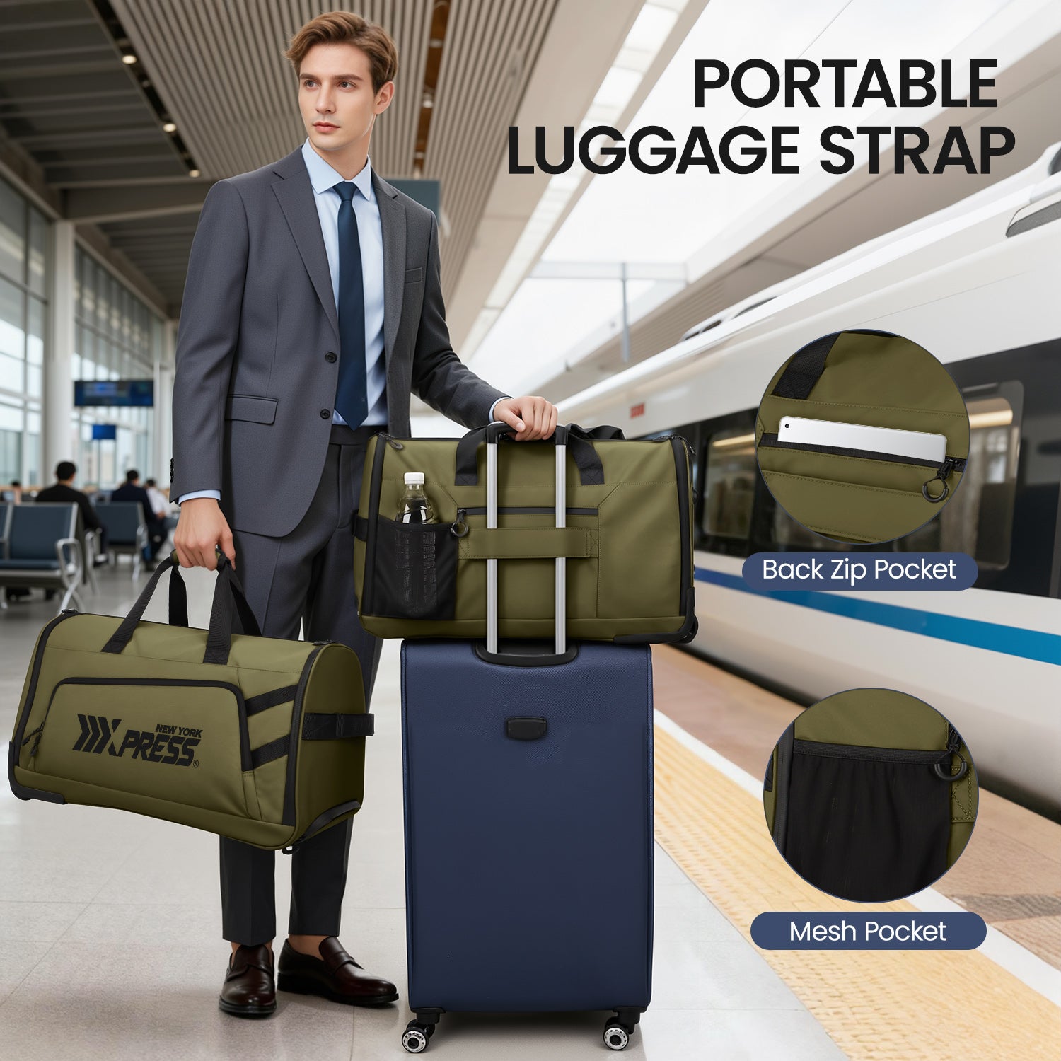 New York XPress GB-161, 2 in 1 Rolling Garment Bag with Wheels,Overnight Bags with Wheels,Rolling Duffle Bag w/Shoes Compartment