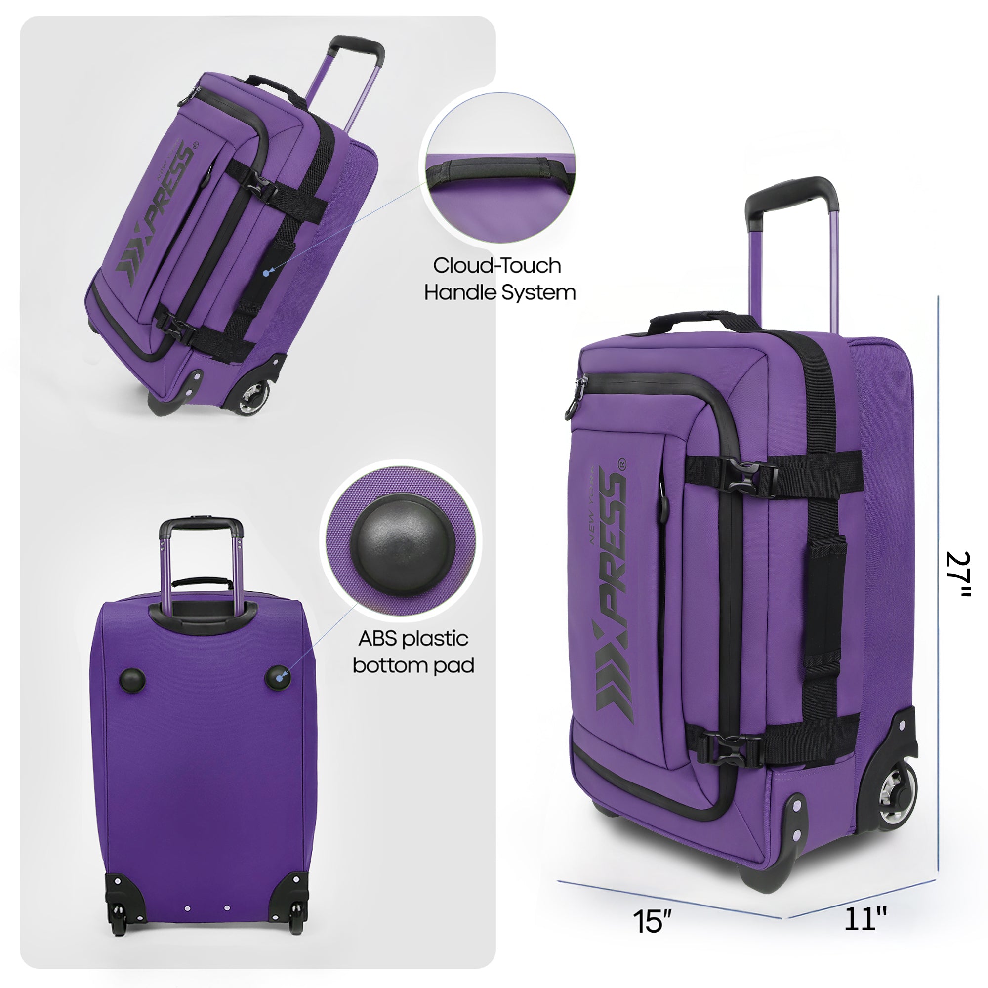 New York XPress TA-069-20'' Rolling Duffle Bag w/Wheels,26in/30in Rolling Duffle Bag w/Handle,Carry on Luggage Travel Duffle Bags for Man Women