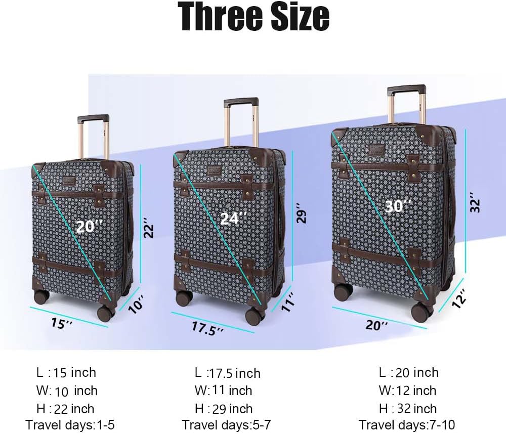 NEW YORK XPRESS 3PCs Luxury Luggage Sets, Vintage Durable Suitcase Sets w/TSA Lock & Double Spinner Wheels (20in/24in/28in)