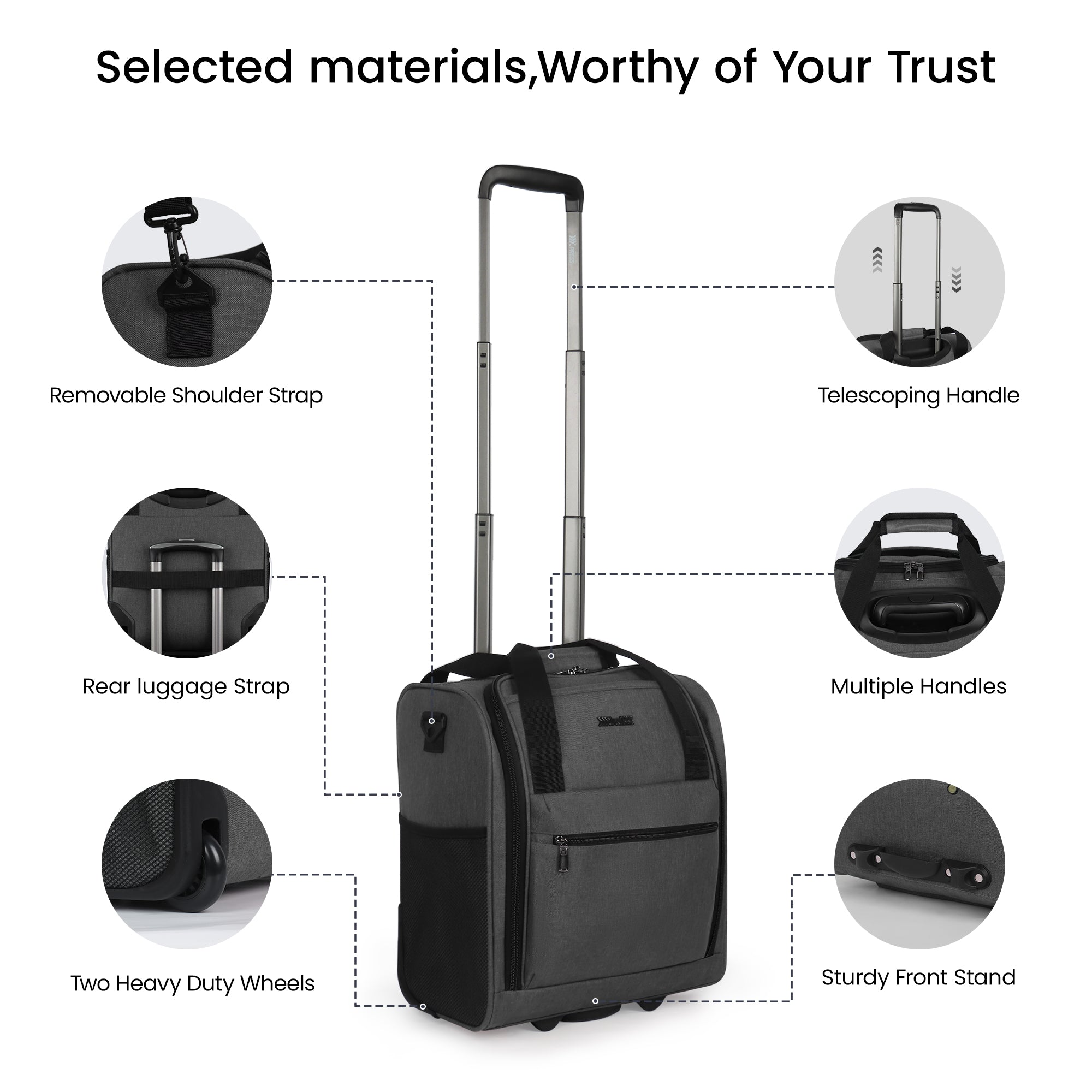New York XPress TA-13-16,16'' Softside Carry-On Luggage for Airplane,3-in-1 Underseat Carry On Luggage with Wheels,Rolling Suitcase for Men/Women