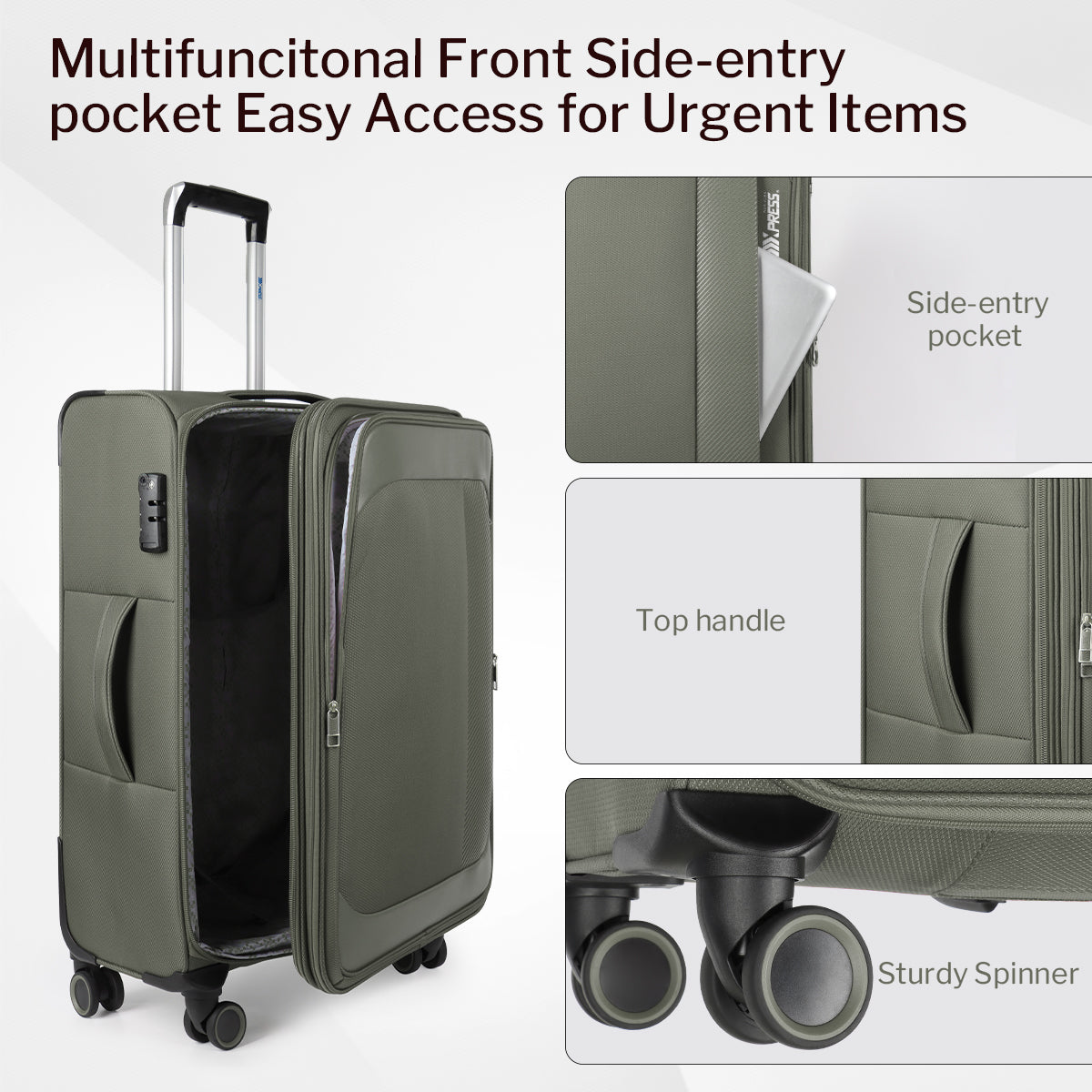 New York XPress 8809 Single Suitcase 20''/26''/30'',Softside Luggage w/Spinner Wheels and TSA LOCK,Lightweight Luggage for Men Women