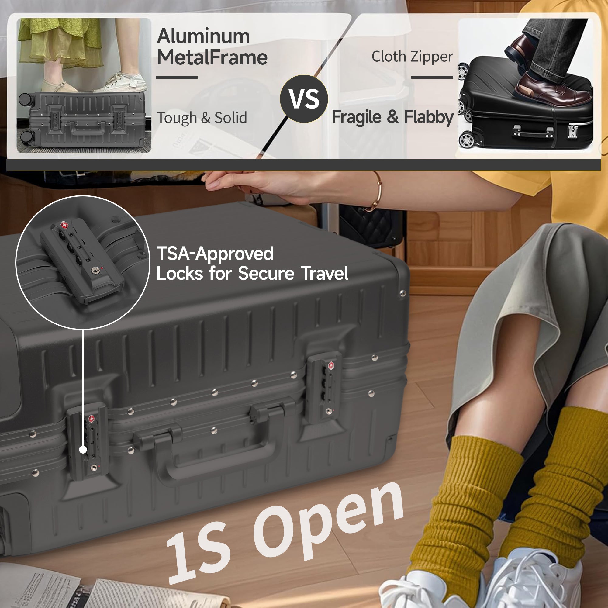 NEW YORK XPRESS Zipperless Luggage AL-12501,20in/30in,Aluminum Frame w/TSA LOCK w/Spinner Wheels