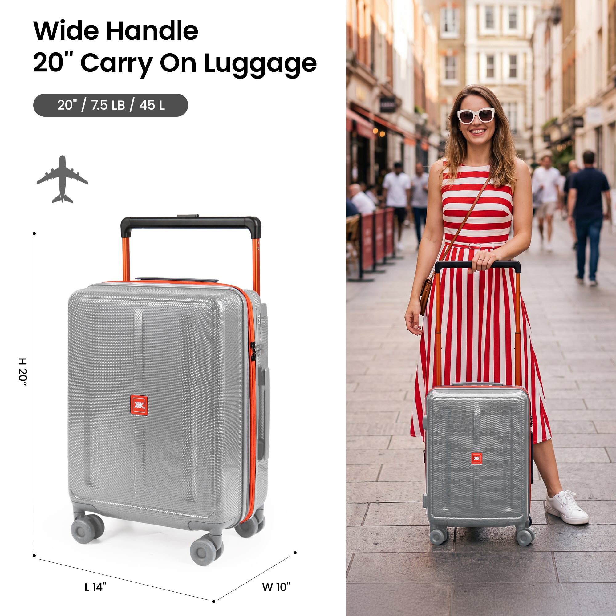 New York XPress LP-13803,3-Piece PC Hardshell Luggage, Expandable 20%, Spinner Wheels, TSA Lock, Wide Handle(20in/26in30in)