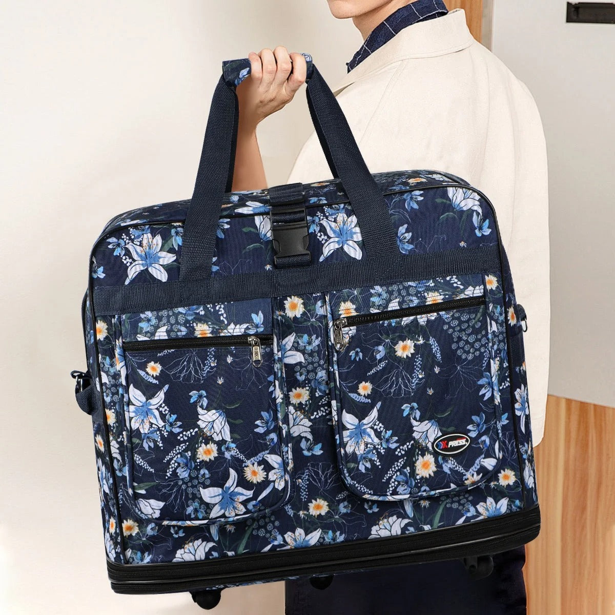 New York XPress 3 Layer Expandable Suitcase Bag Foldable Wheeled Duffel Bag with Wheels & Handles,Waterpoof Large Travel Duffel Bag for Trip Moving Storage